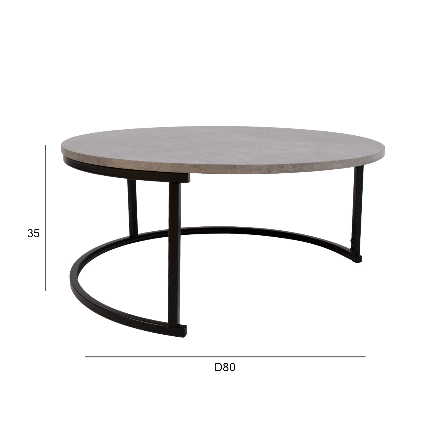 Kavos staliukas su betono imitacijos MDF stalviršiu, pilkas, Ø80 × 35 cm