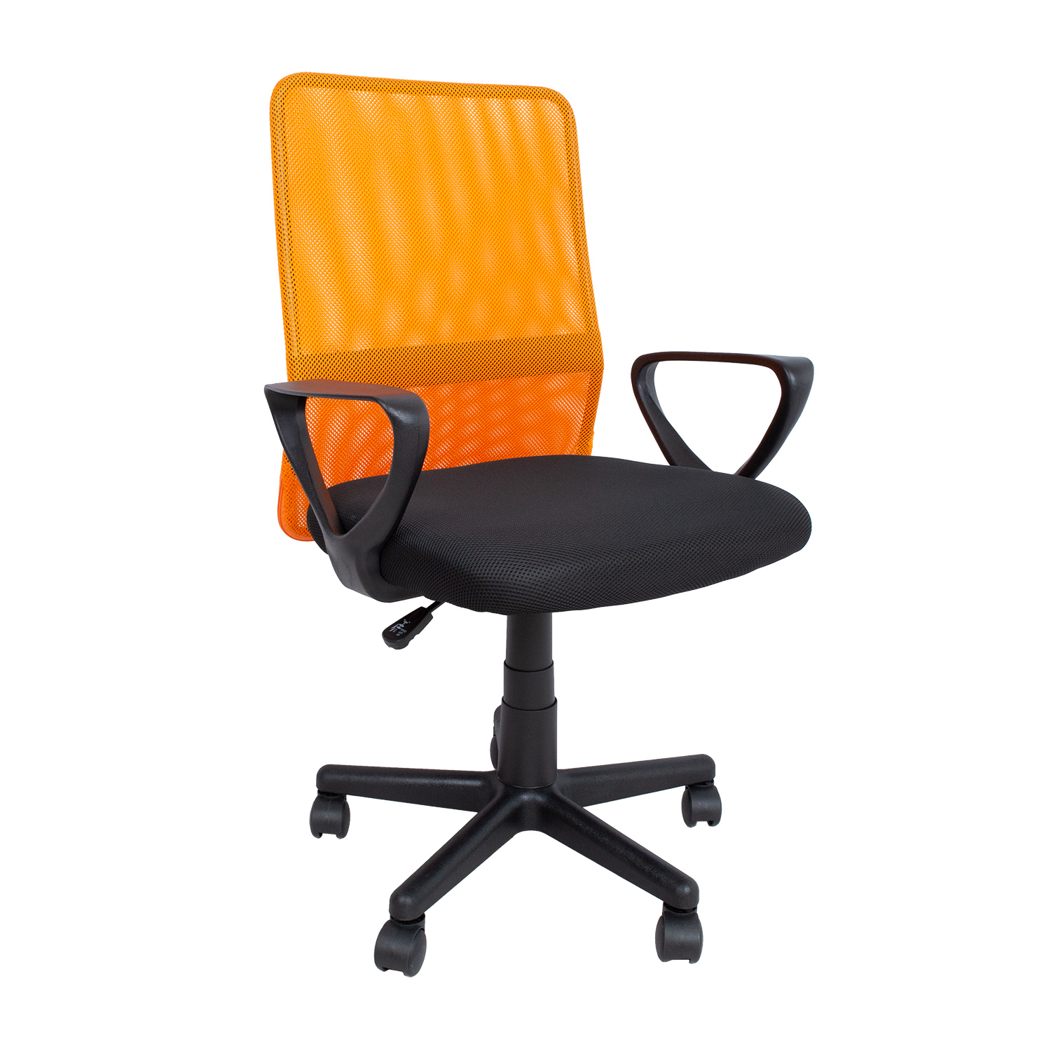 Biuro kėdė su reguliuojamo aukščio sėdyne ir tinkliniu atlošu, juoda ir oranžinė, 59 × 56 × 86,5–98,5 cm