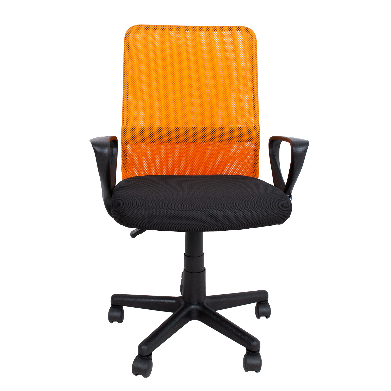 Biuro kėdė su reguliuojamo aukščio sėdyne ir tinkliniu atlošu, juoda ir oranžinė, 59 × 56 × 86,5–98,5 cm
