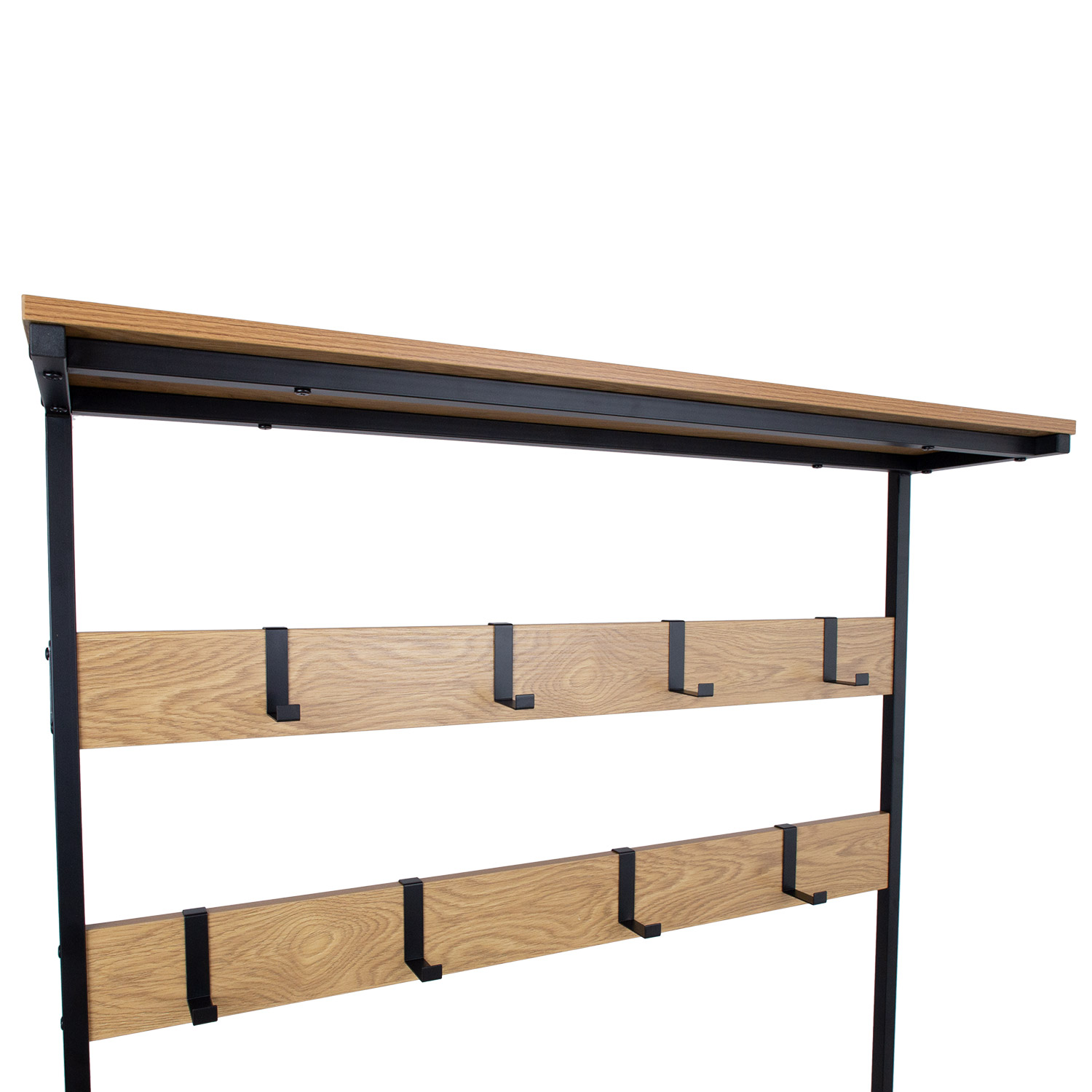 Prieškambario kabykla su lentynomis, uosio/juoda, 100 × 36 × 180 cm