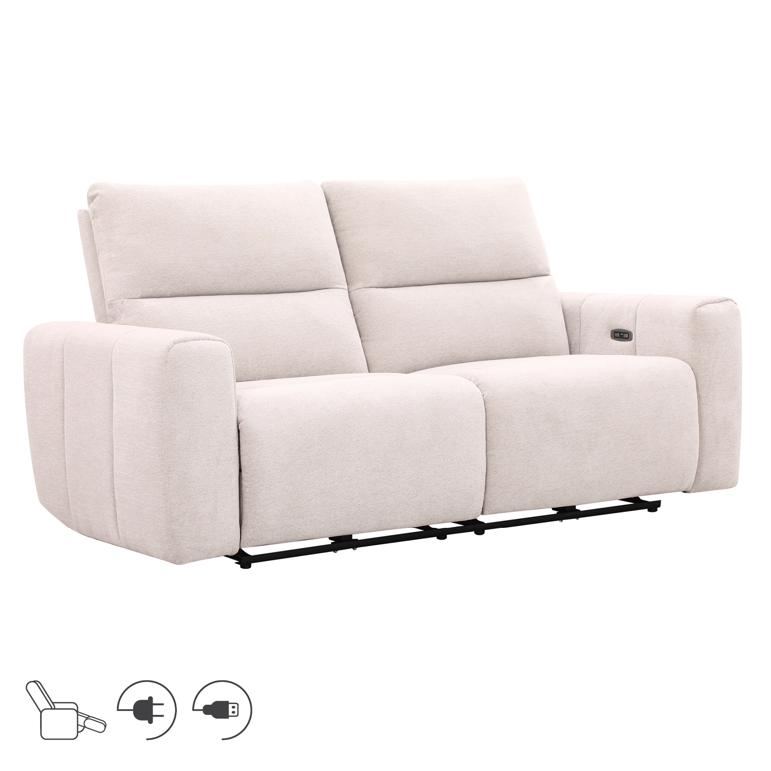 Sofa, 3 vietų elektrinė atlošiama, šviesiai smėlinė, 202 × 90 × 100 cm