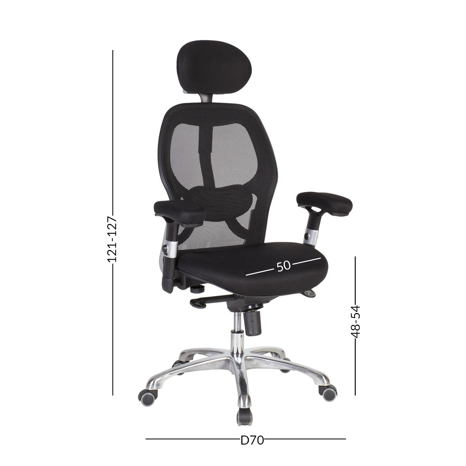 Biuro kėdė su sinchroniniu mechanizmu ir reguliuojamu galvos atlošu, juoda, 120–127 cm