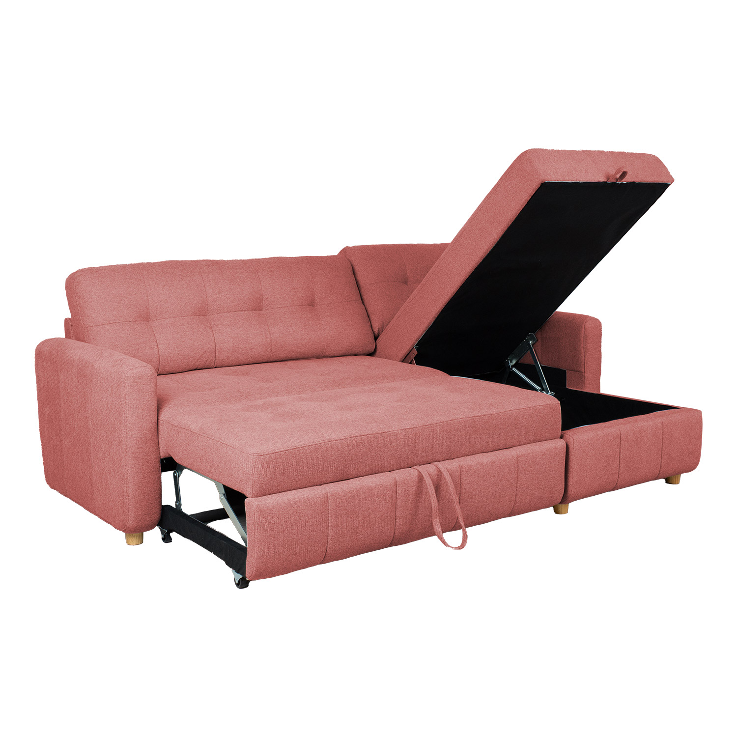 Kampinė sofa-lova WAIOLA, rožinė, 226 × 84/143 × 90 cm