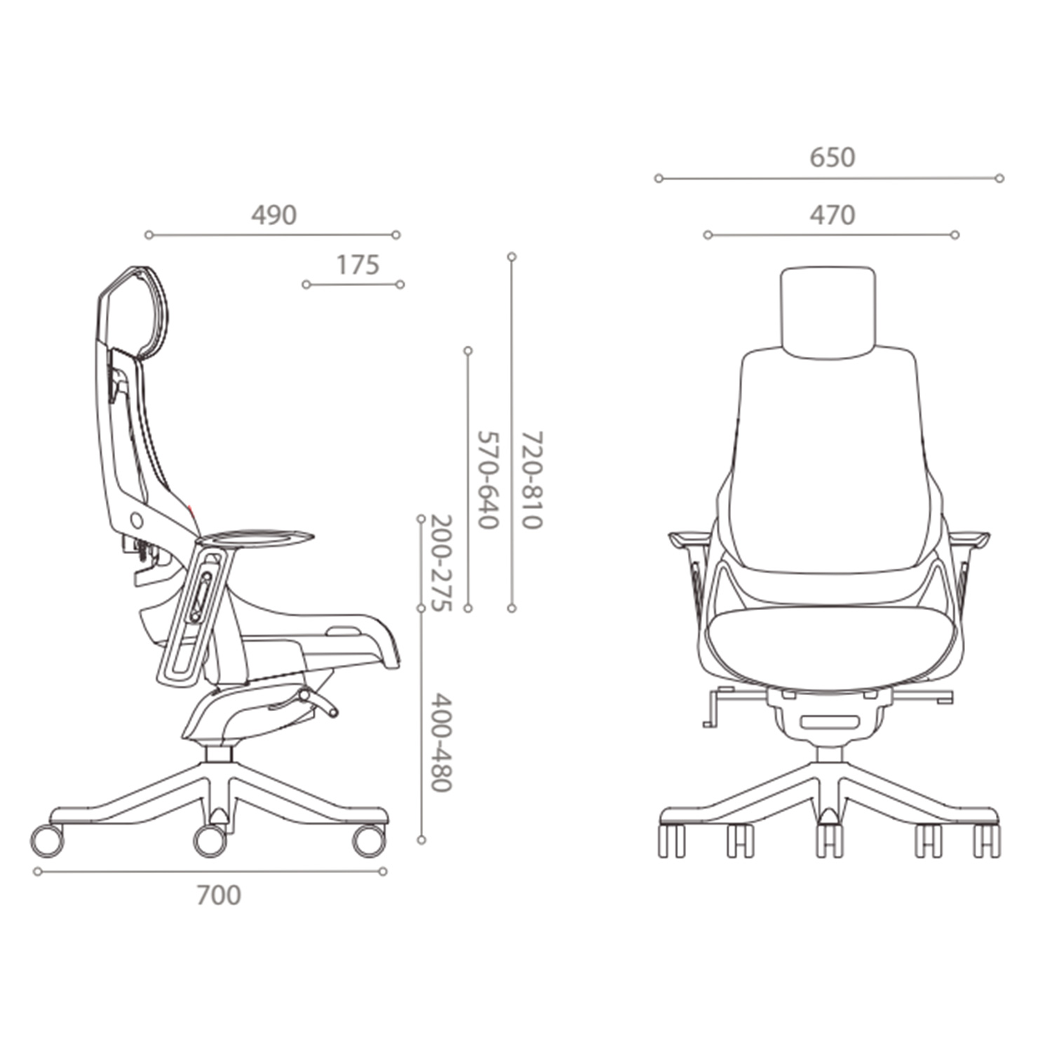 Biuro kėdė su galvos atrama ir sinchroniniu mechanizmu, pilka, 65 × 49 × 112–129 cm