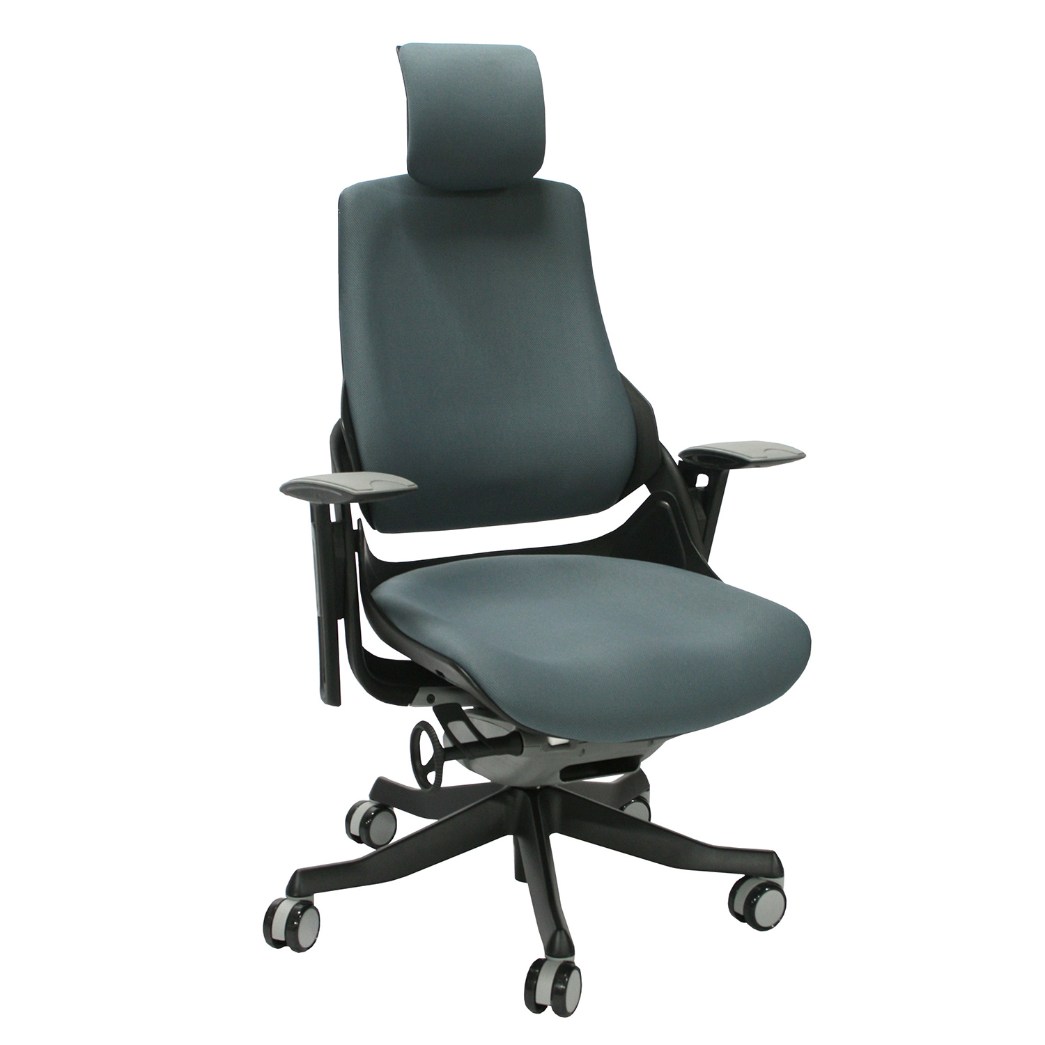 Biuro kėdė su galvos atrama ir sinchroniniu mechanizmu, pilka, 65 × 49 × 112–129 cm