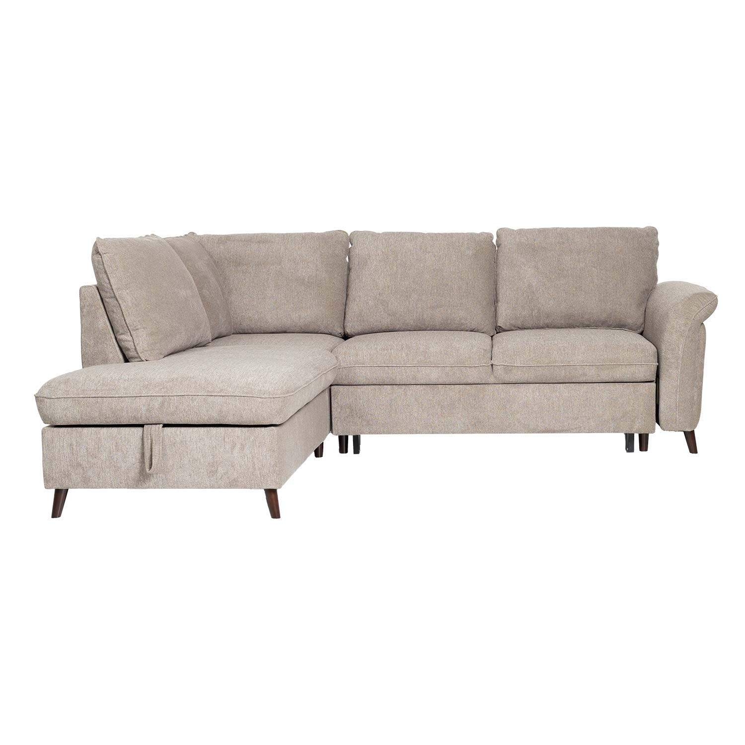Kampinė sofa-lova su daiktadėže, kairinė, šviesiai ruda, 242 × 197/93 × 94 cm 3