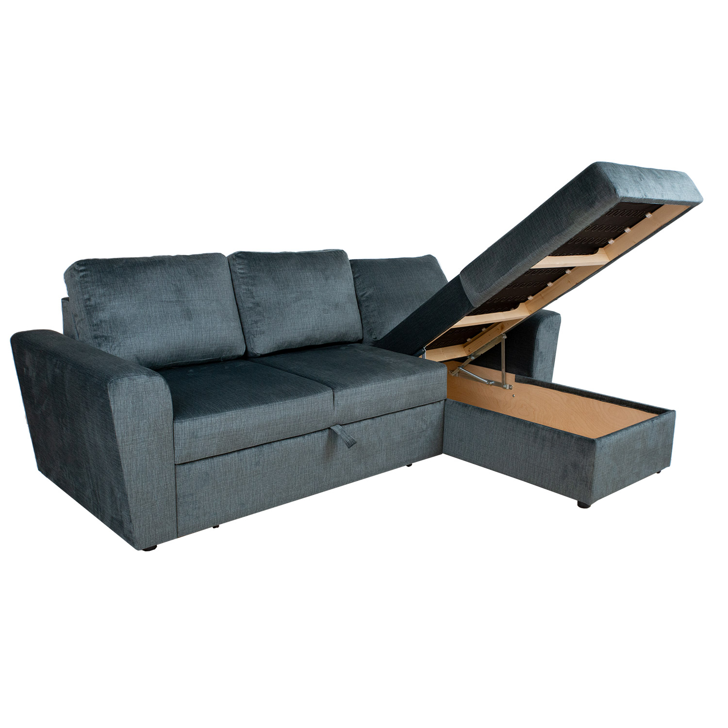 Kampinė sofa-lova INGMAR su daiktadėže ir keičiamu kampu, žalia, 242 × 168/92 × 92 cm
