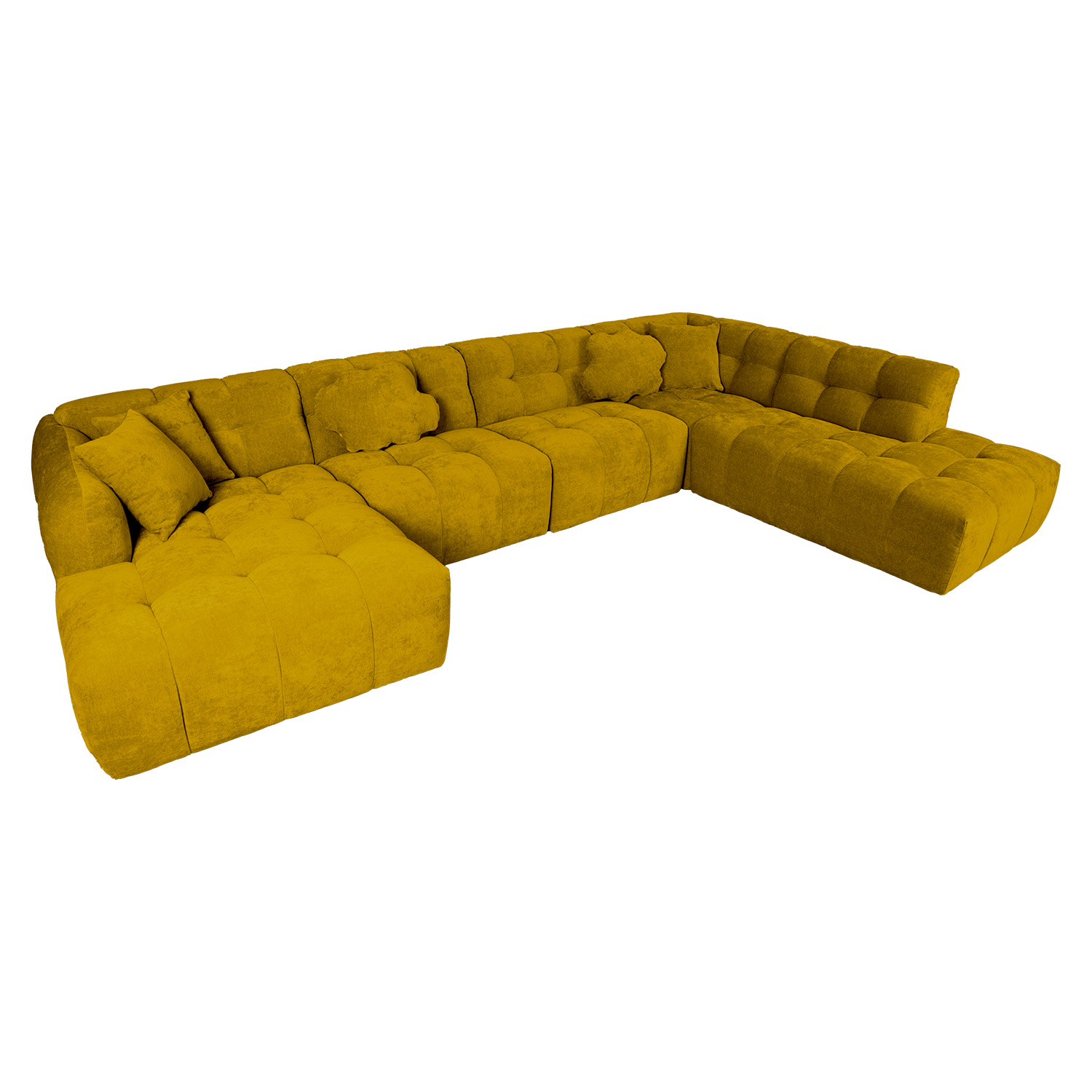Kampinė sofa, U formos, su ilgesniu dešiniuoju kampu, rusvai geltona, 374 × 162/242 × 76 cm 2