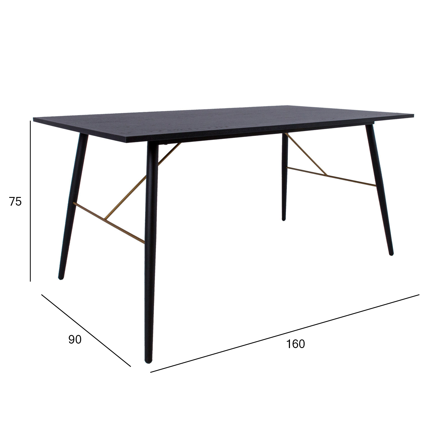 Valgomojo stalas su melamino stalviršiu ir metalinėmis kojomis, juodas, 160 x 90 x 75 cm 2
