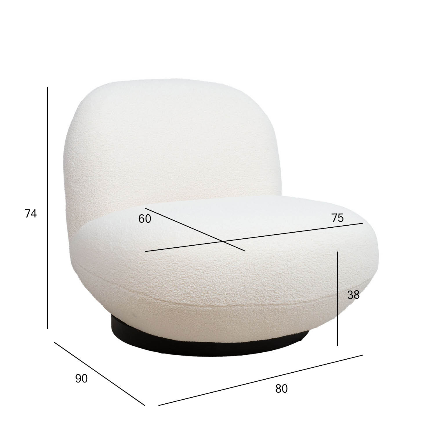 Fotelis, 360° pasukamas, baltas, 80 × 90 × 74 cm