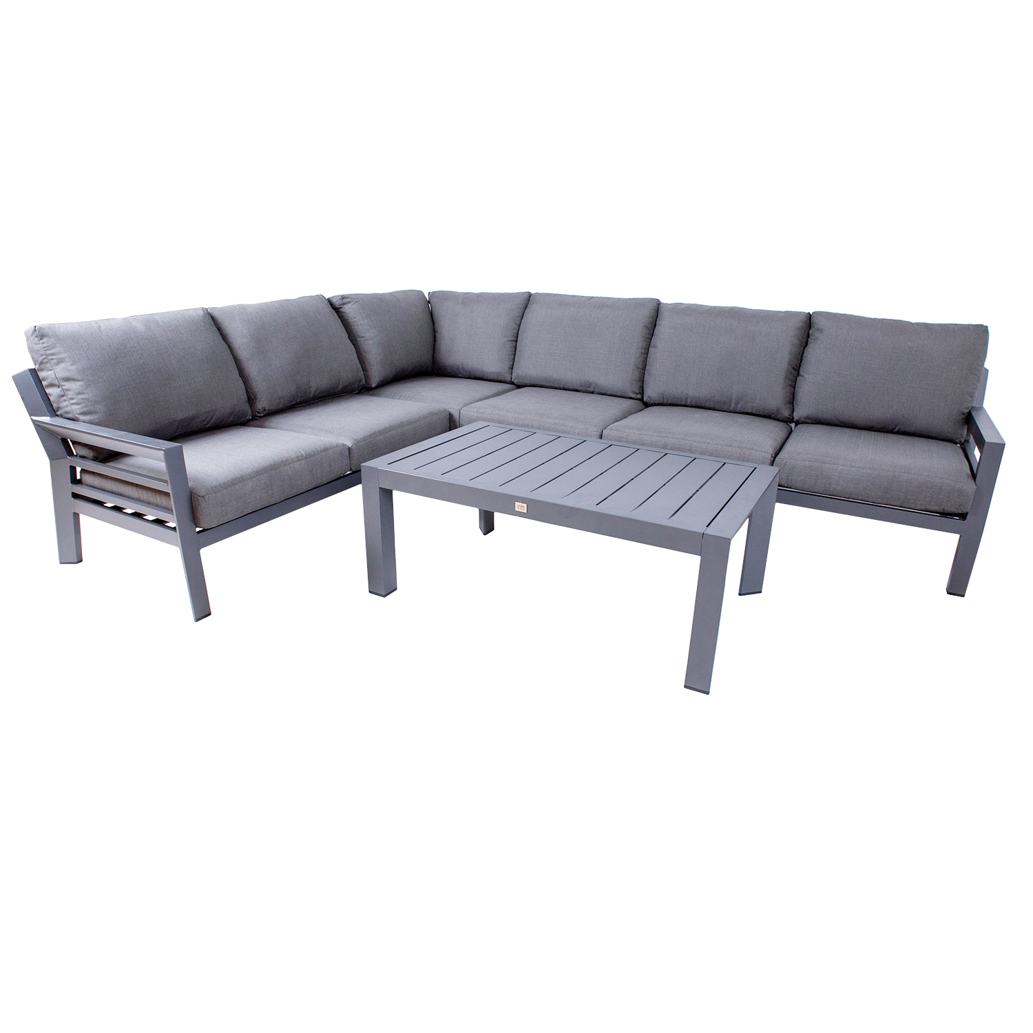 Lauko baldų komplektas su stalu ir kampine sofa, tamsiai pilkas 2