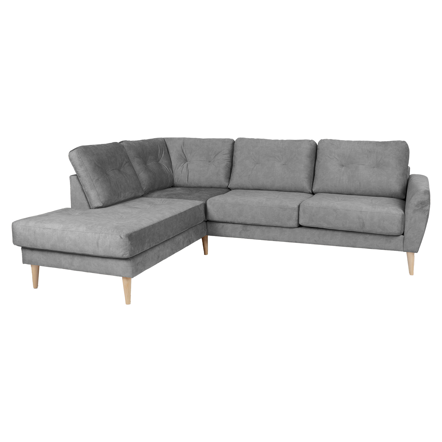 Kampinė sofa HEIVI, kairinė, pilka, 250 × 200/90 × 90 cm