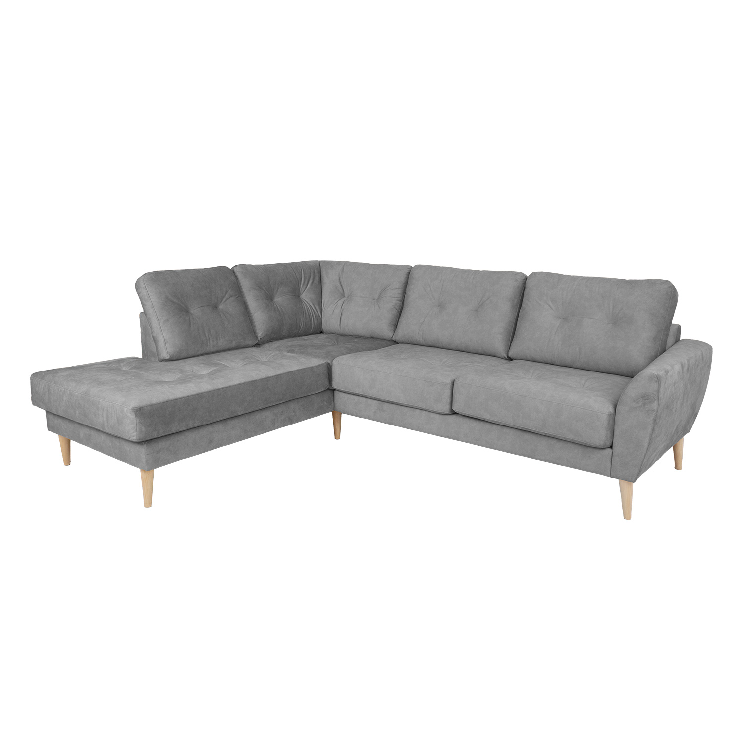 Kampinė sofa HEIVI, kairinė, pilka, 250 × 200/90 × 90 cm