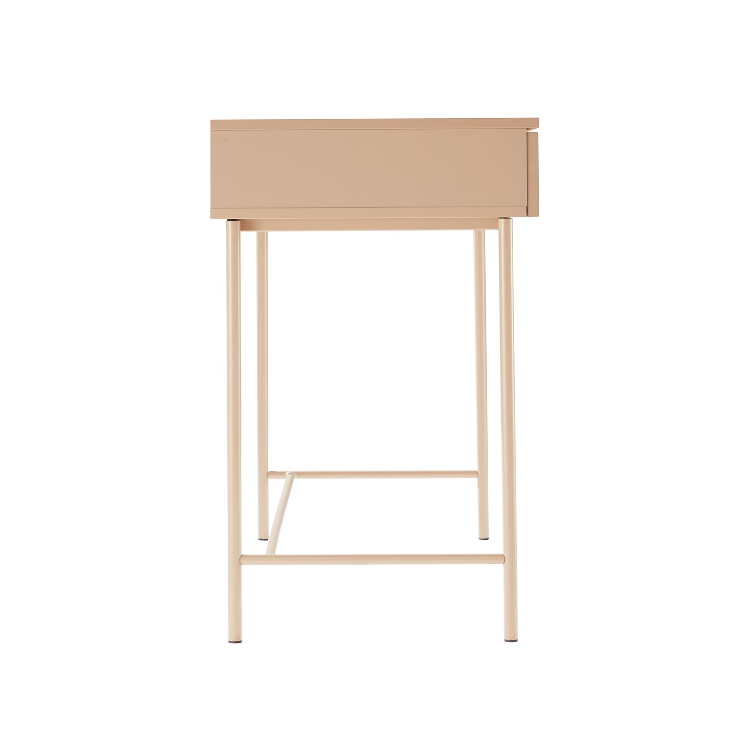 Konsolinis stalas su MDF rievėtais stalčių fasadais ir metaliniu rėmu, kapučino, 120 × 50 × 79 cm 2