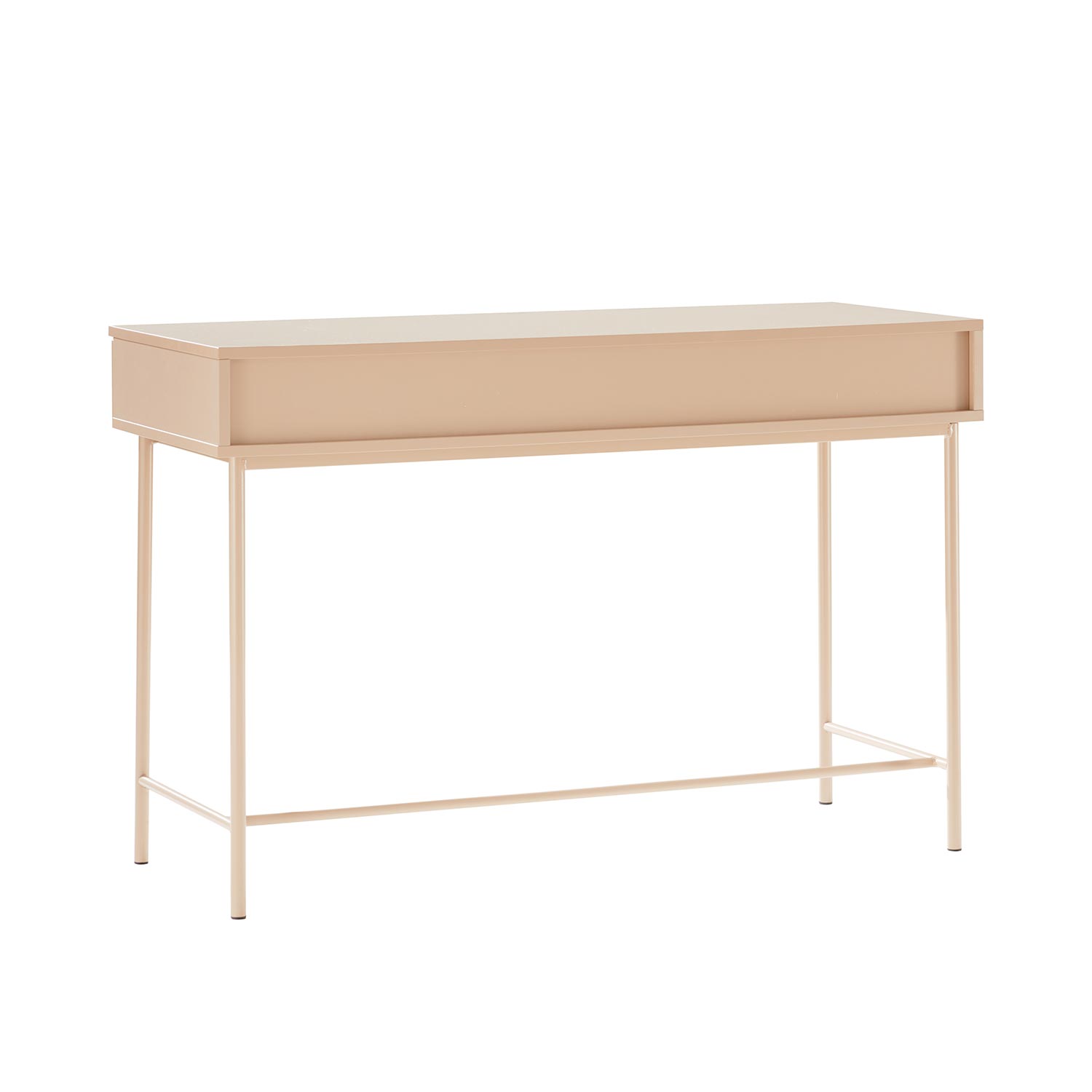 Konsolinis stalas su MDF rievėtais stalčių fasadais ir metaliniu rėmu, kapučino, 120 × 50 × 79 cm 3