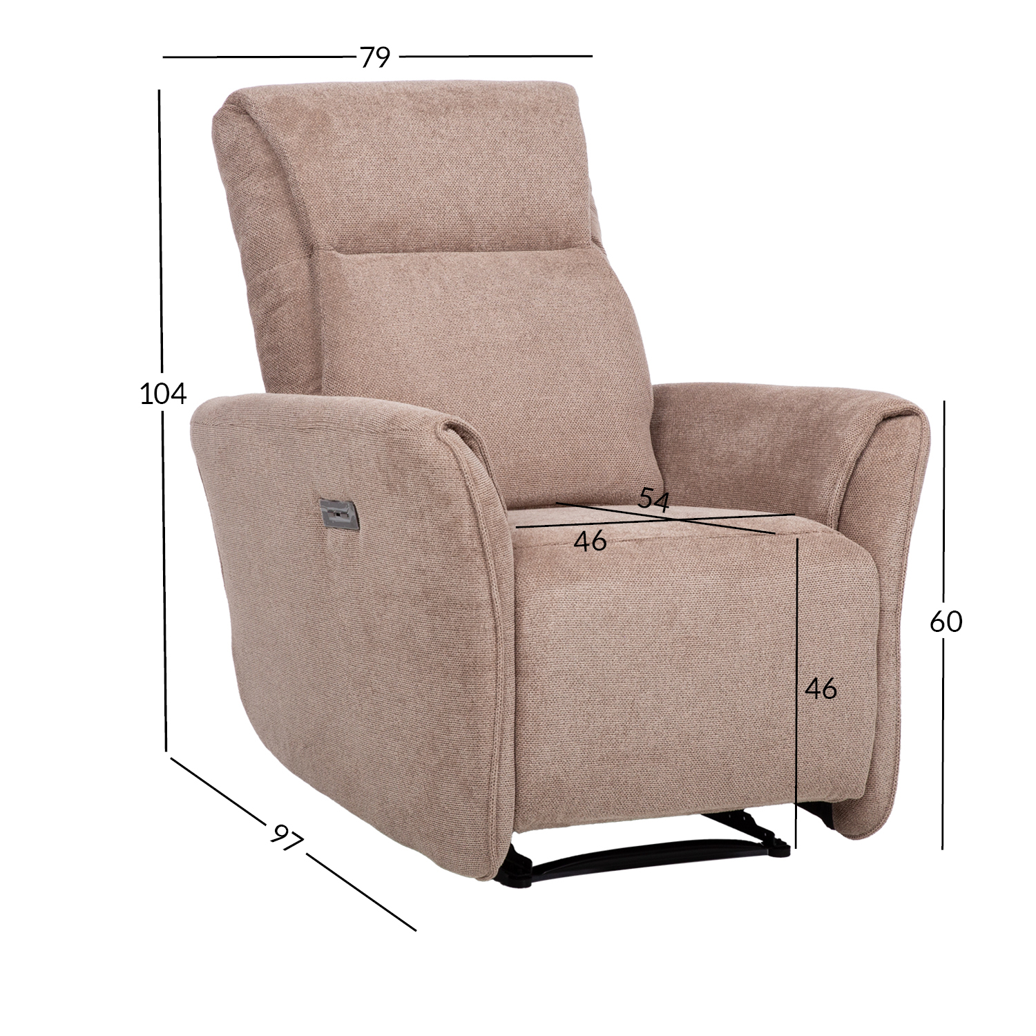 Fotelis su elektriniu reclinerio mechanizmu, šviesiai rudas, 79 × 97 × 104 cm