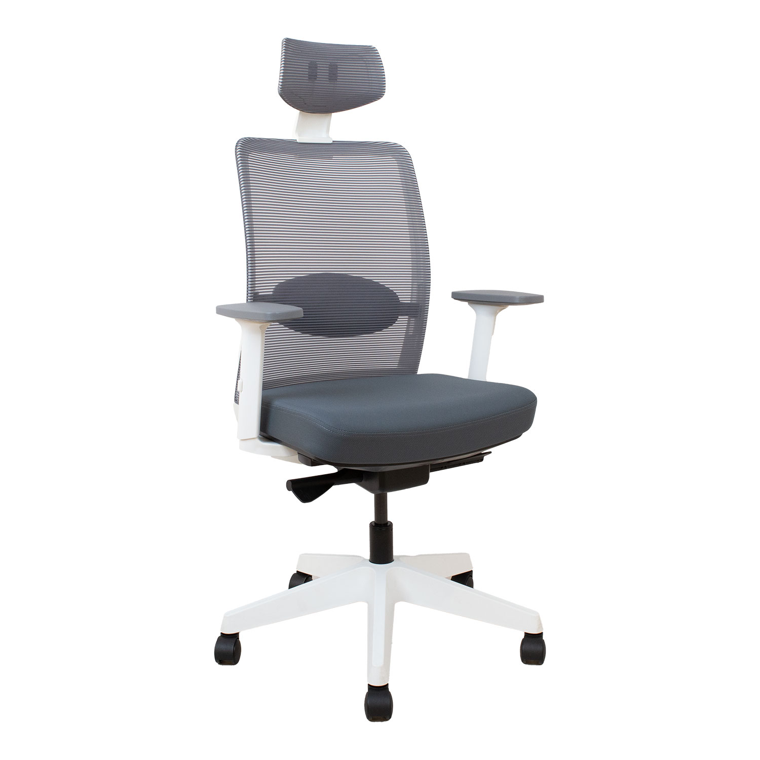 Biuro kėdė su sinchroniniu mechanizmu, pilka / balta, 70 × 70 × 116–130,5 cm