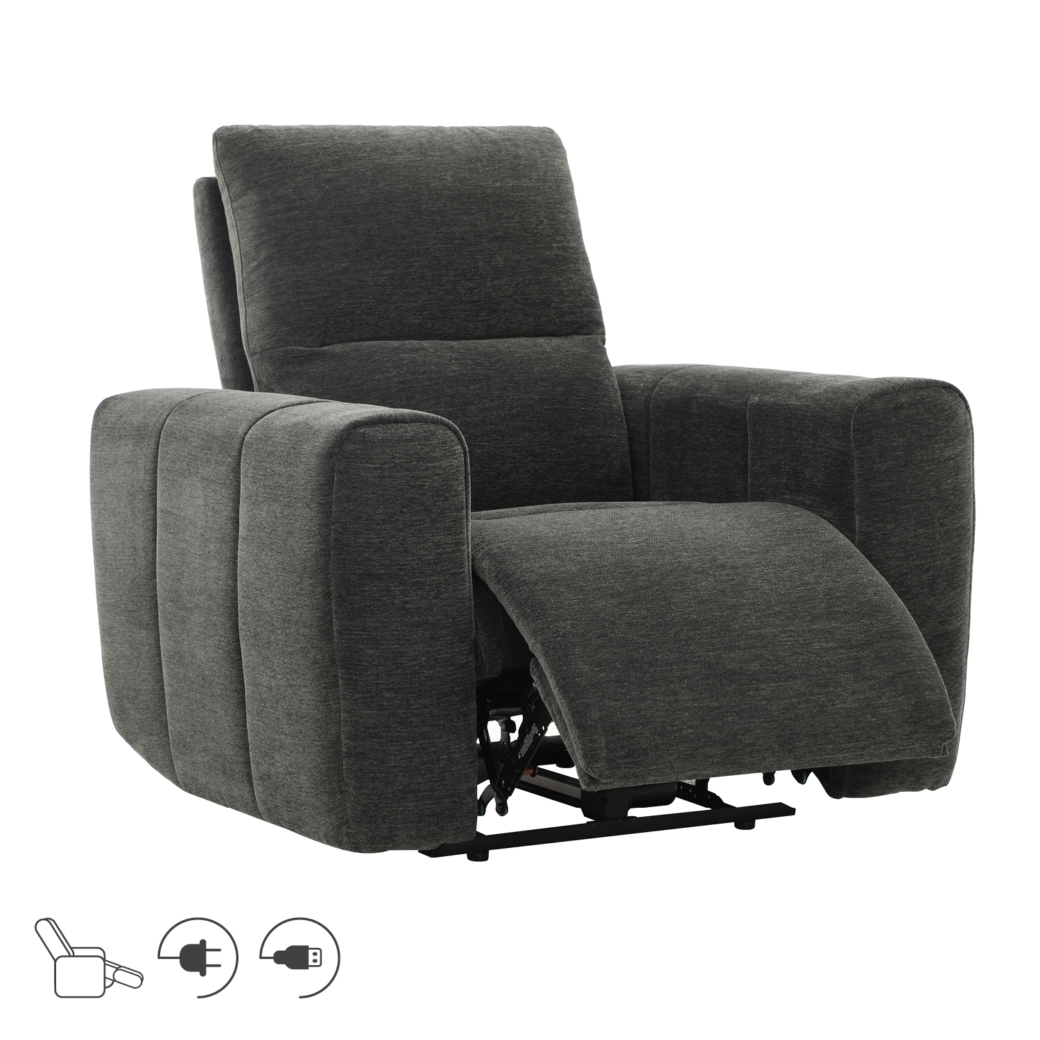 Atlošiamas fotelis su elektriniu reguliavimu, pilkas, 103 × 90 × 100 cm
