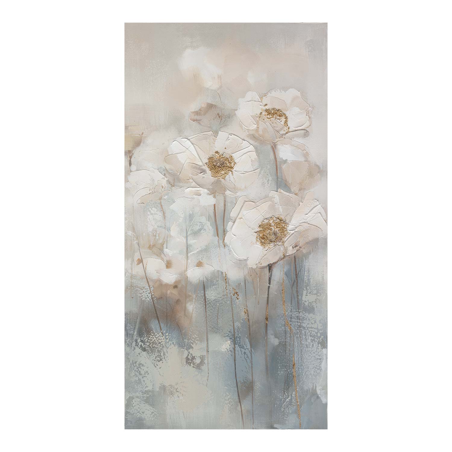 Aliejinis paveikslas „Balti žiedai“, 60 × 120 cm