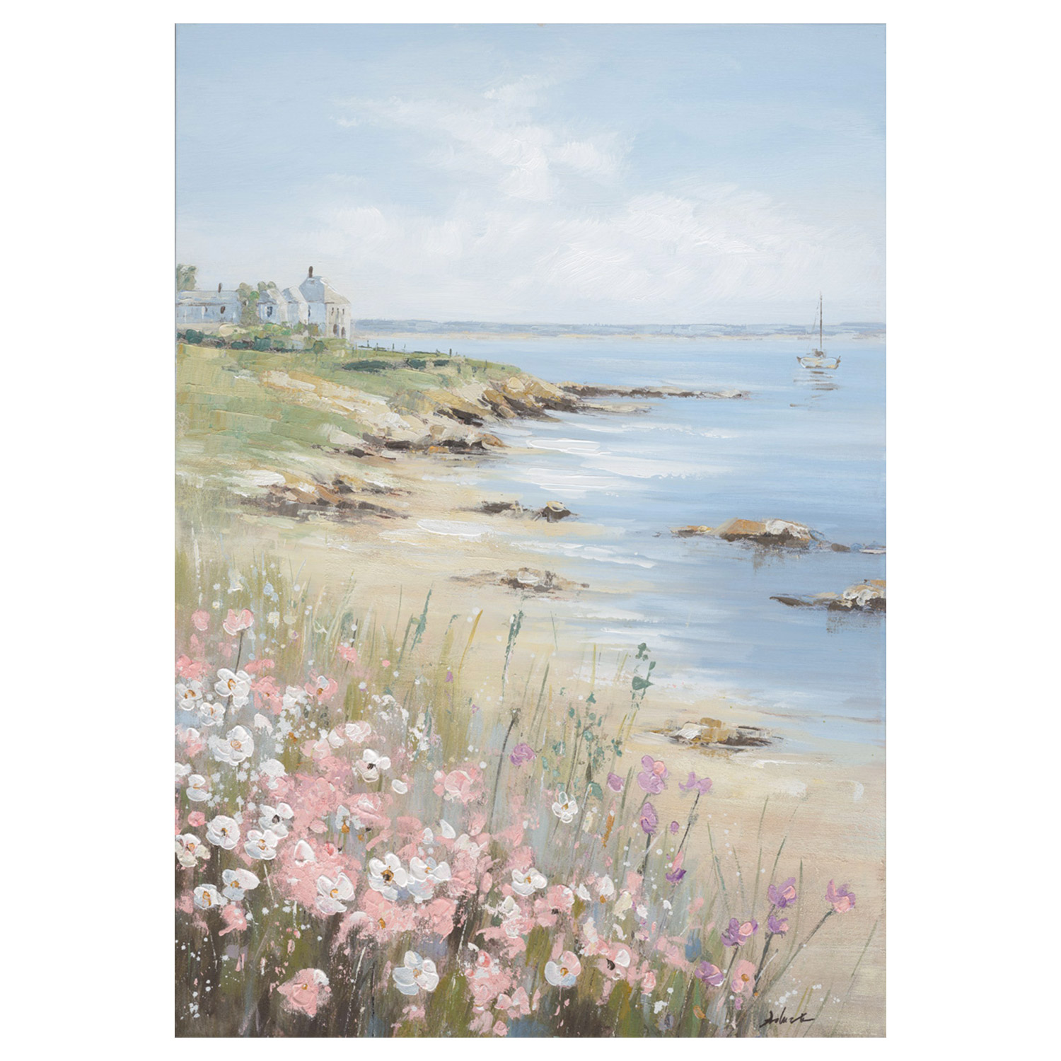 Aliejinis paveikslas „Gėlės pajūryje“, 70 × 100 cm