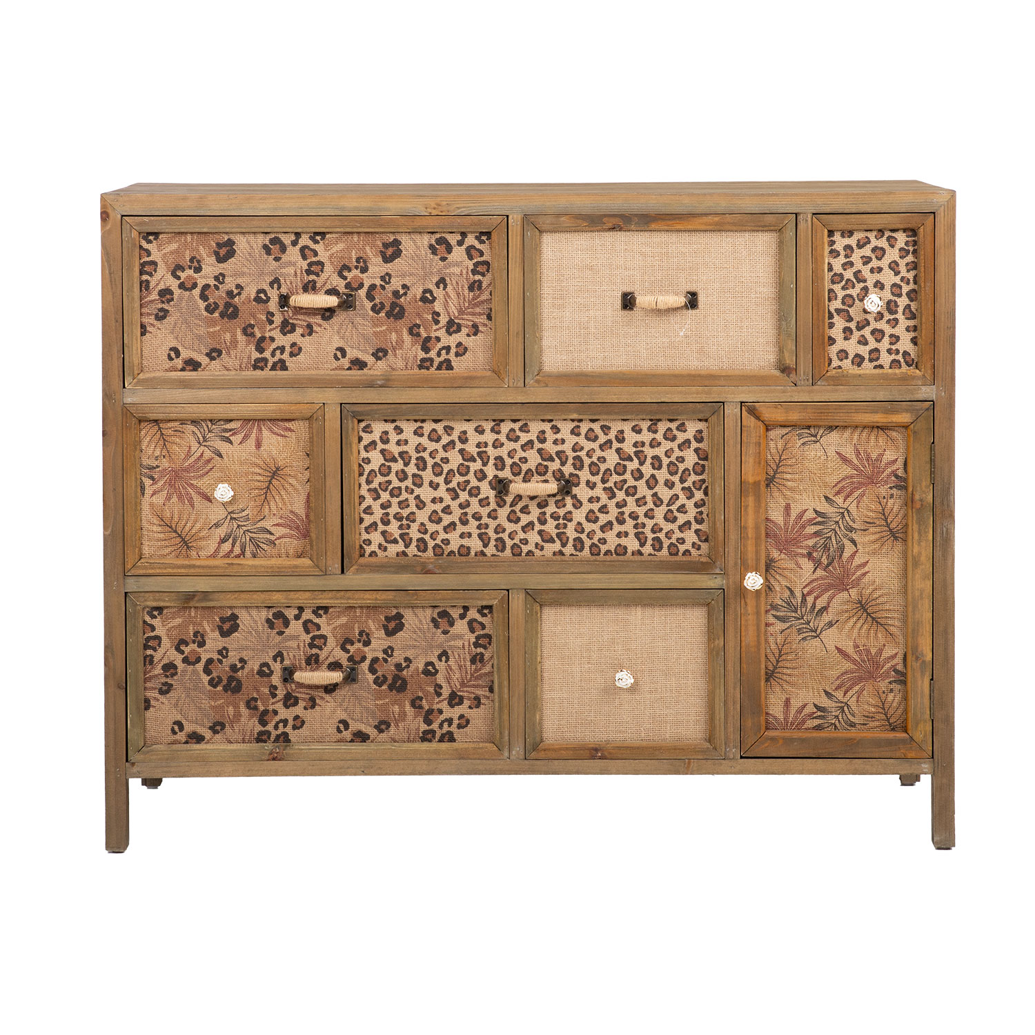 Komoda iš eglės medienos su raštuotais stalčių skydeliais, ruda, 110 × 36 × 86 cm 2