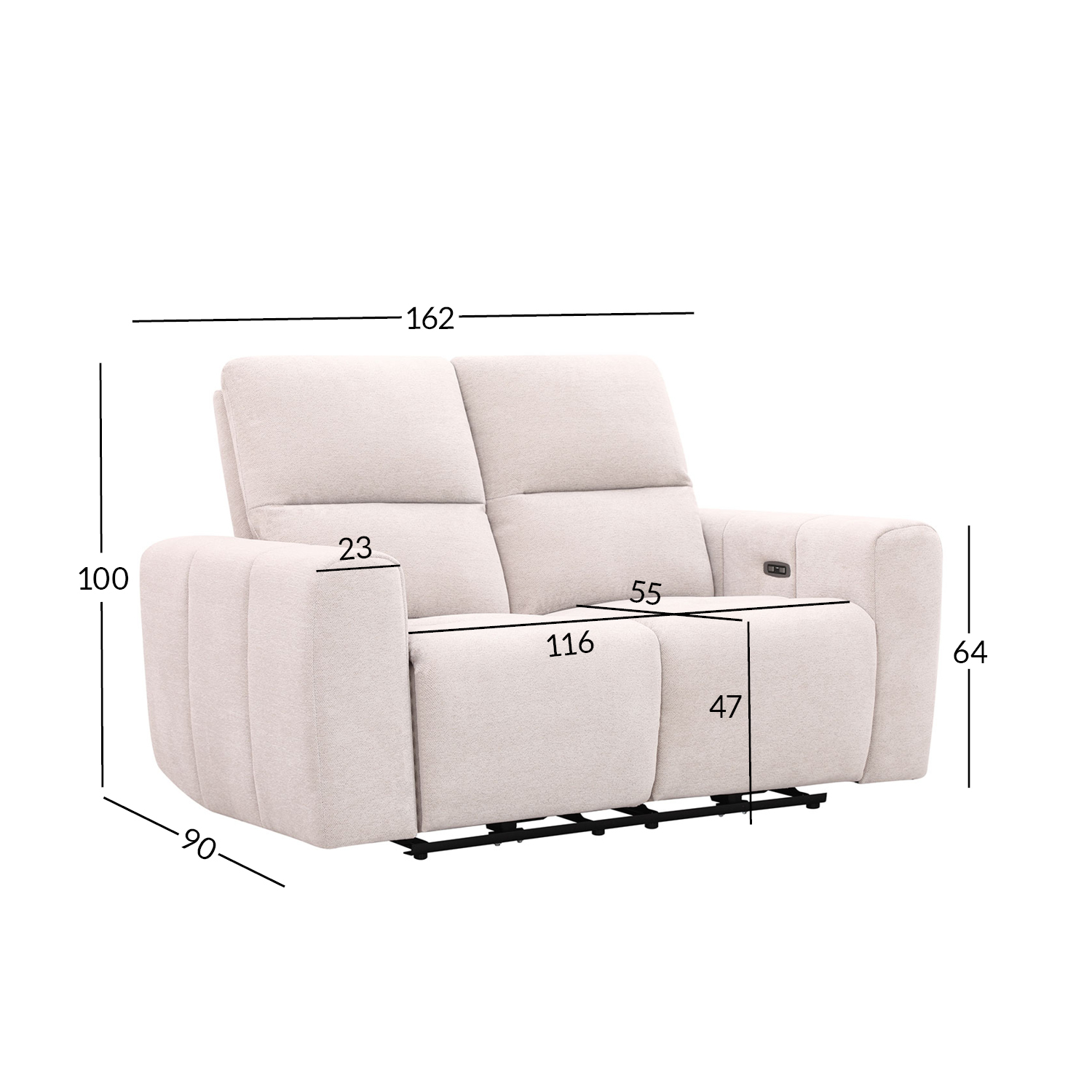 Dvivietė elektrinė sofa, šviesiai smėlinė, 162 × 90 × 100 cm