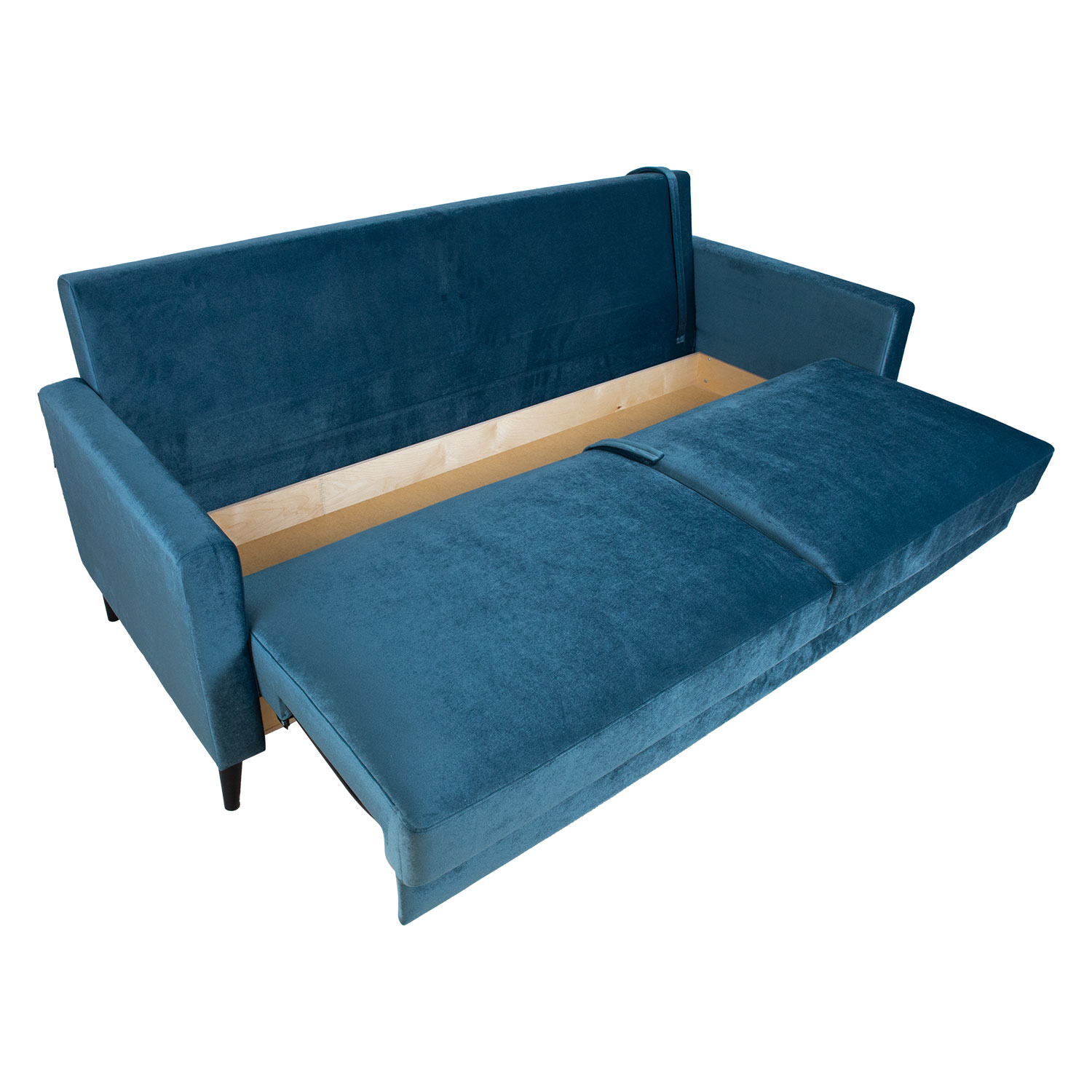 Sofa-lova ANNA su patalynės dėže, melsvai žalias aksomas, 222 × 86 × 98 cm 3