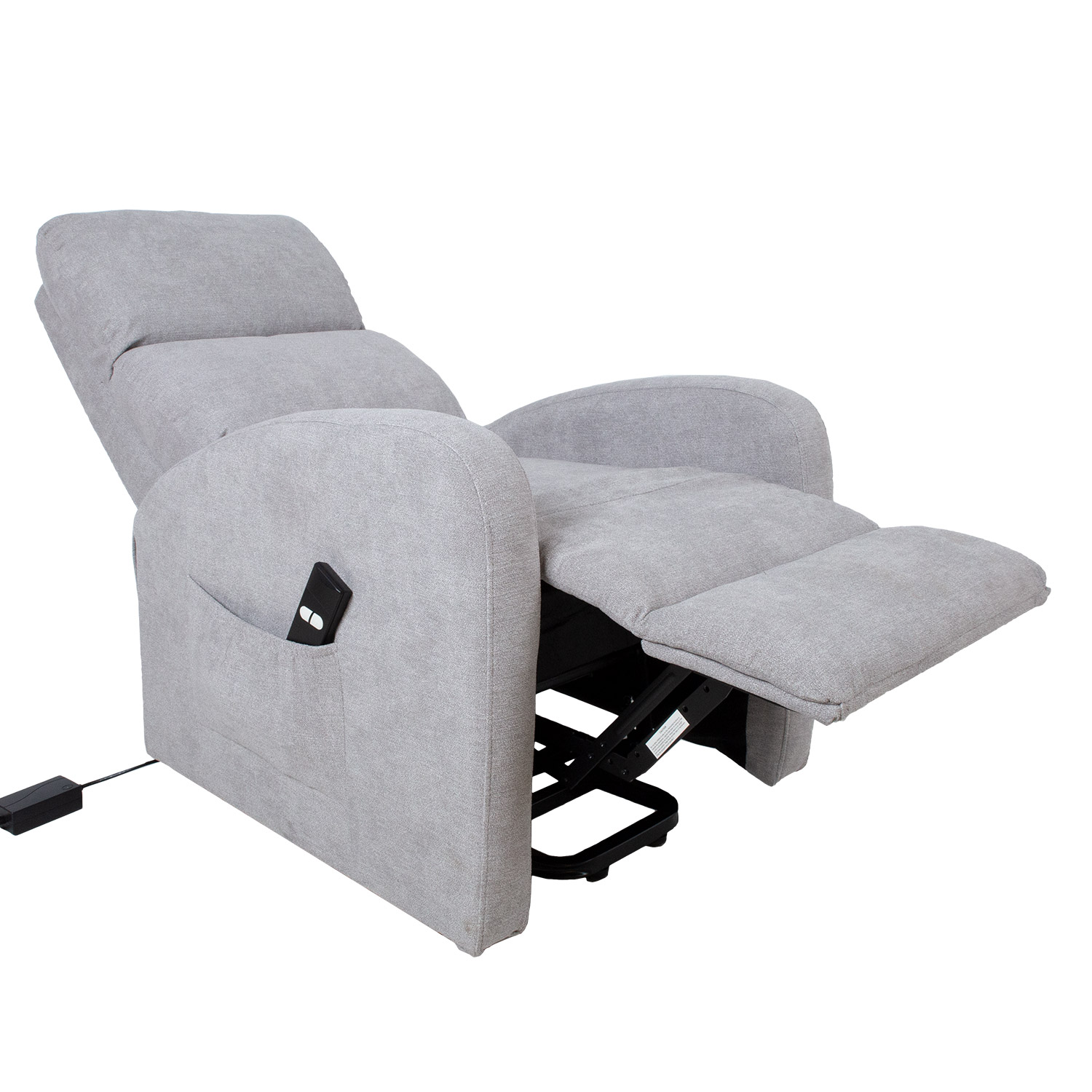 Elektrinis atlošiamas fotelis su pakėlimo mechanizmu, šviesiai pilkas, 72 × 93 × 104 cm