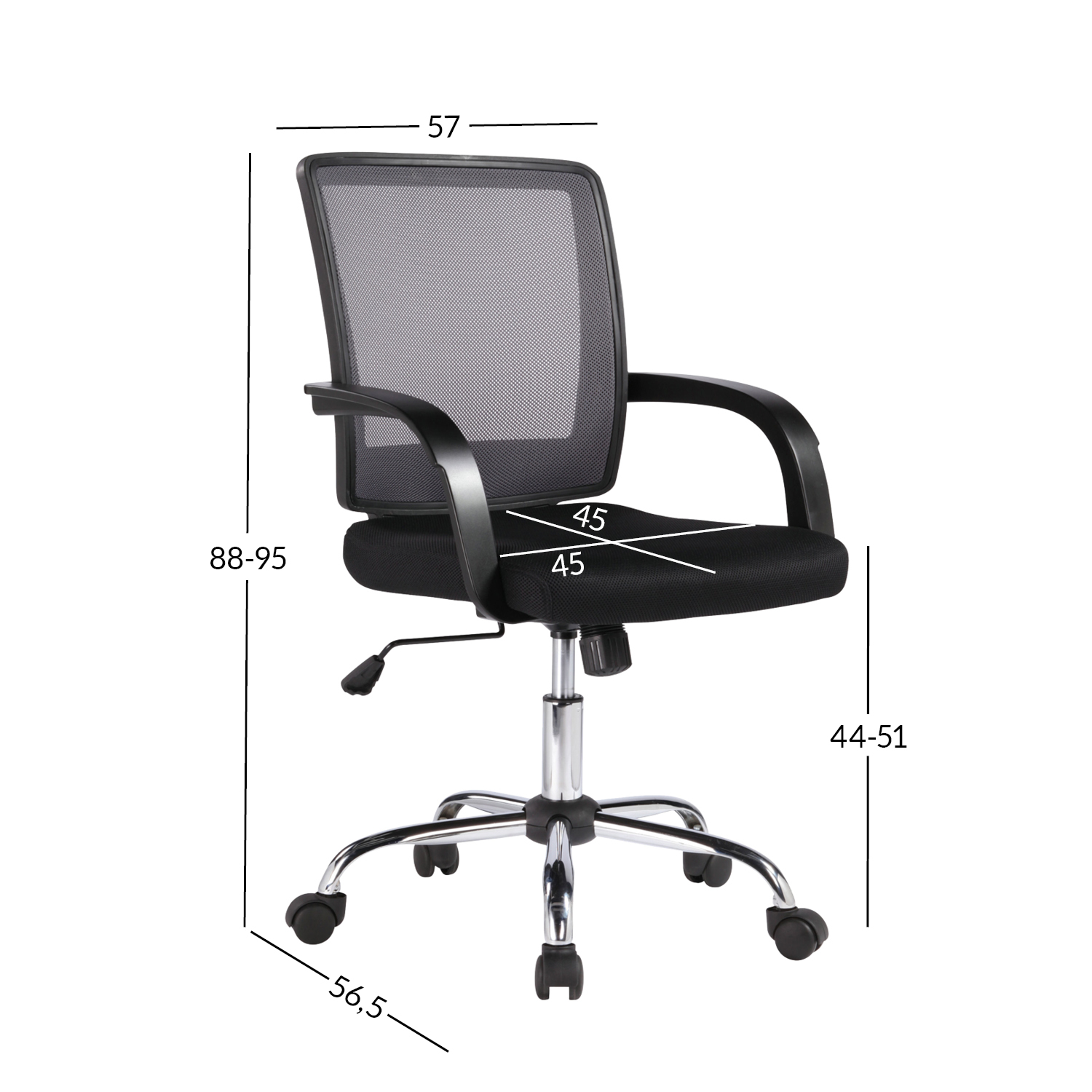 Biuro kėdė su reguliuojama juosmens atrama, juoda, 89–95,5 cm
