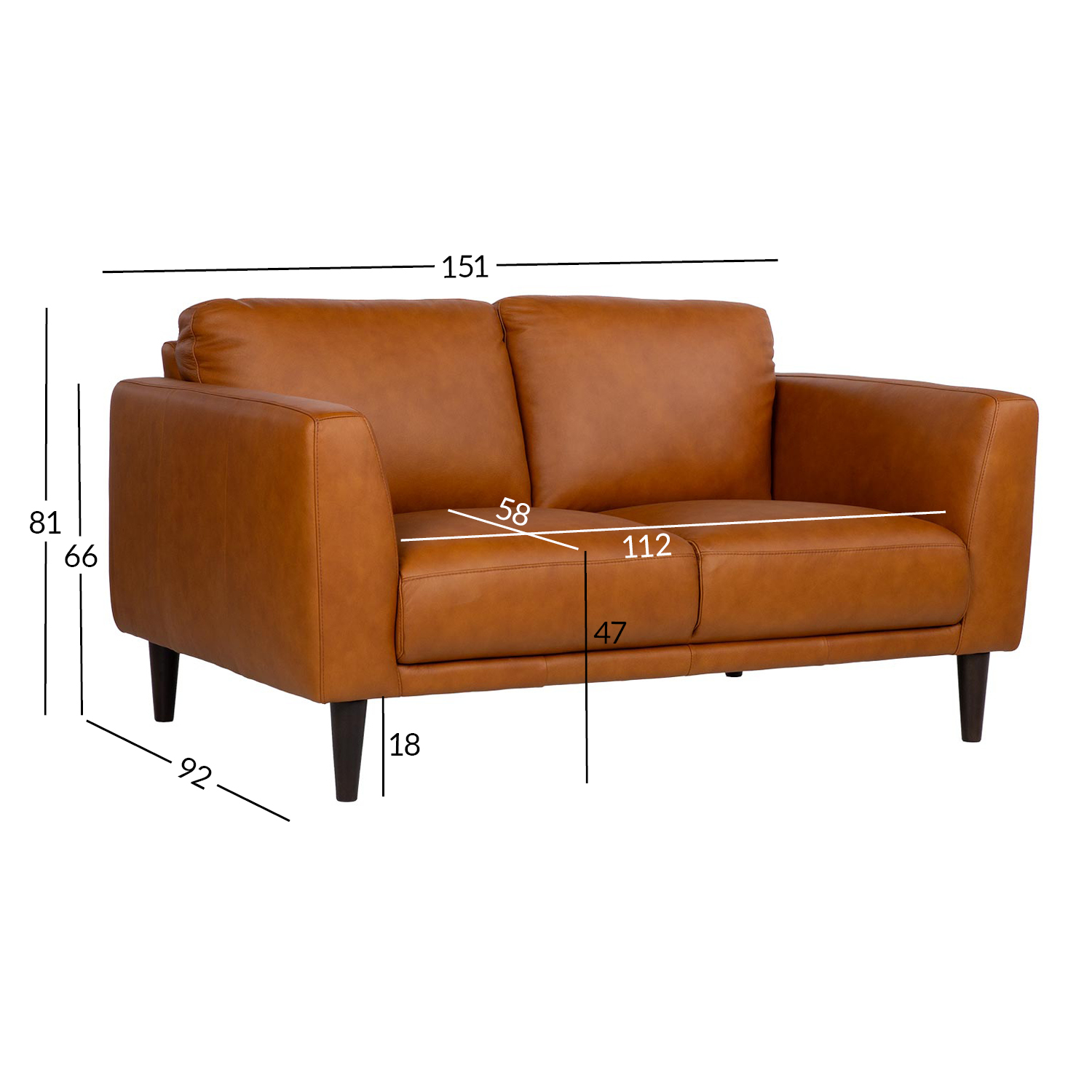 Dvivietė sofa, ruda, 151 × 92 × 81 cm