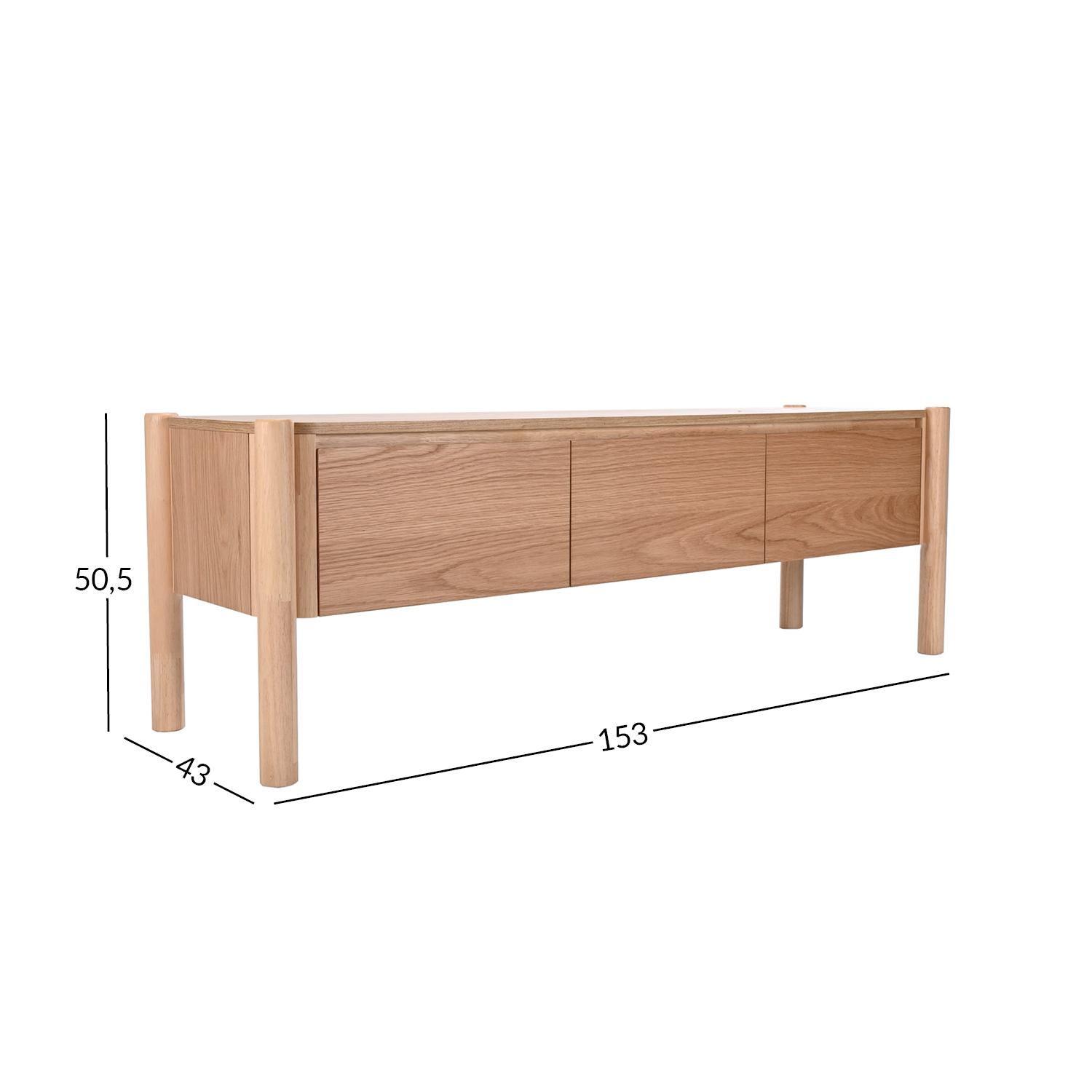 TV staliukas su 3 stalčiais, ąžuolo spalvos, 153 × 43 × 50,5 cm 3