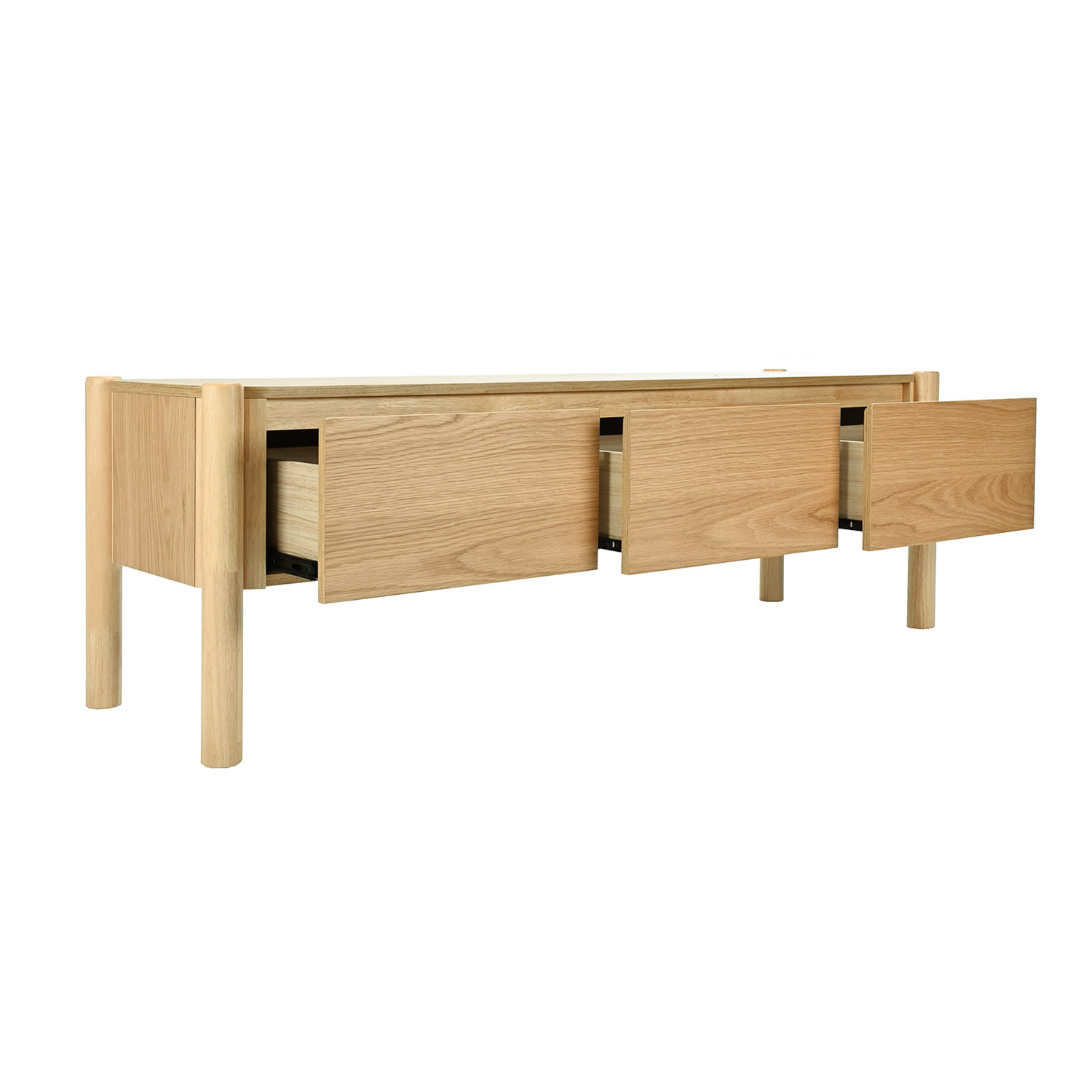 TV staliukas su 3 stalčiais, ąžuolo spalvos, 153 × 43 × 50,5 cm