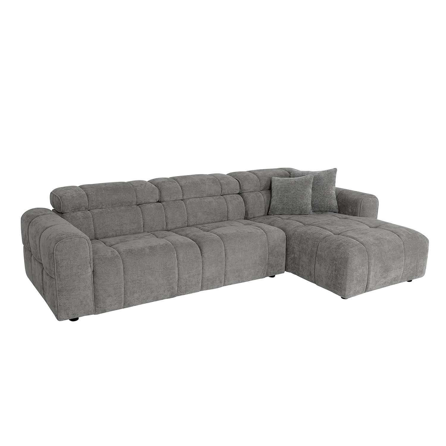 Kampinė sofa su reguliuojamo aukščio atlošais, dešininė, smėlio spalvos, 291 × 105/169 × 74/92 cm