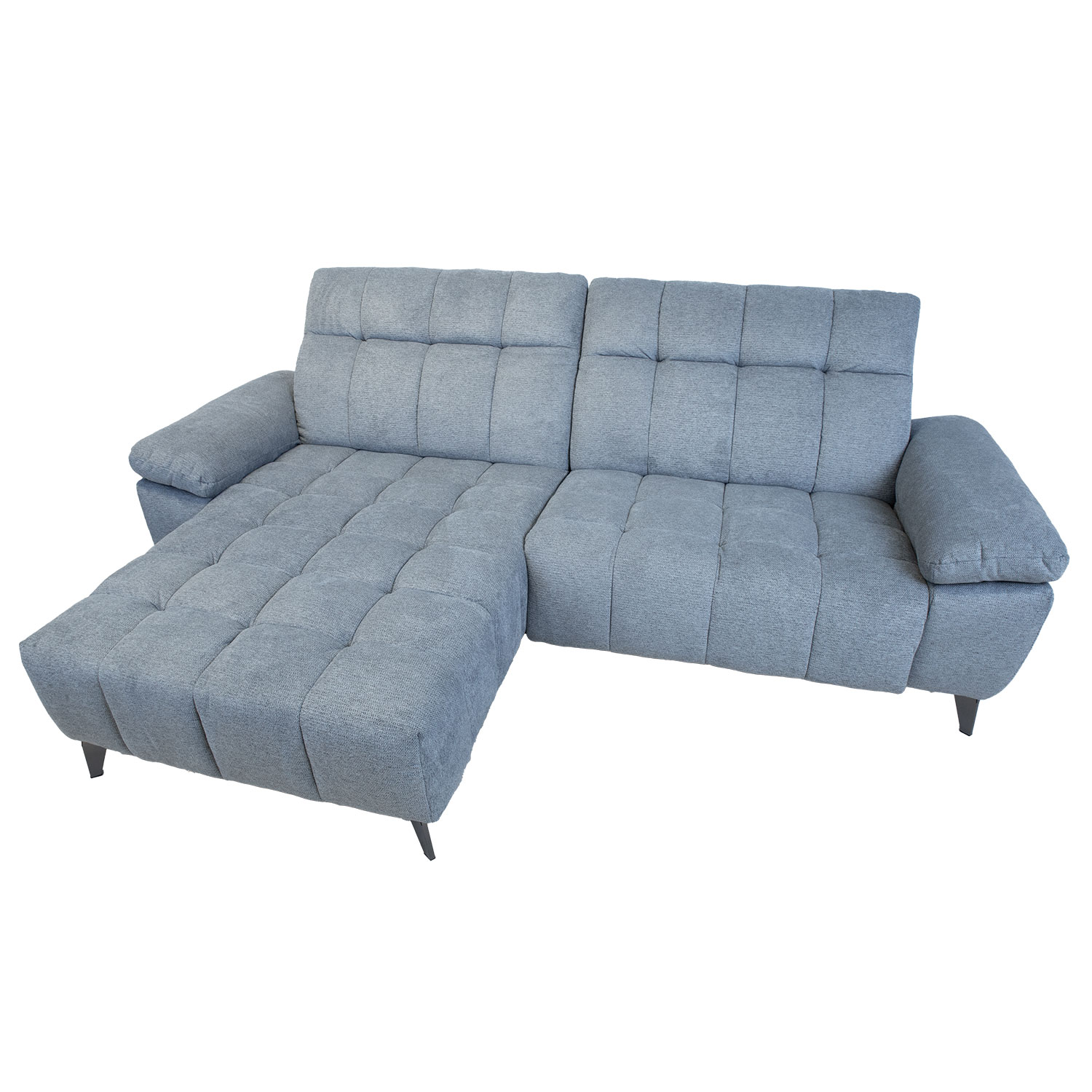 Kampinė sofa su elektriniu kojų atramos mechanizmu, kairinė, melsvai pilka, 264 × 160/87 × 85/102 cm 3