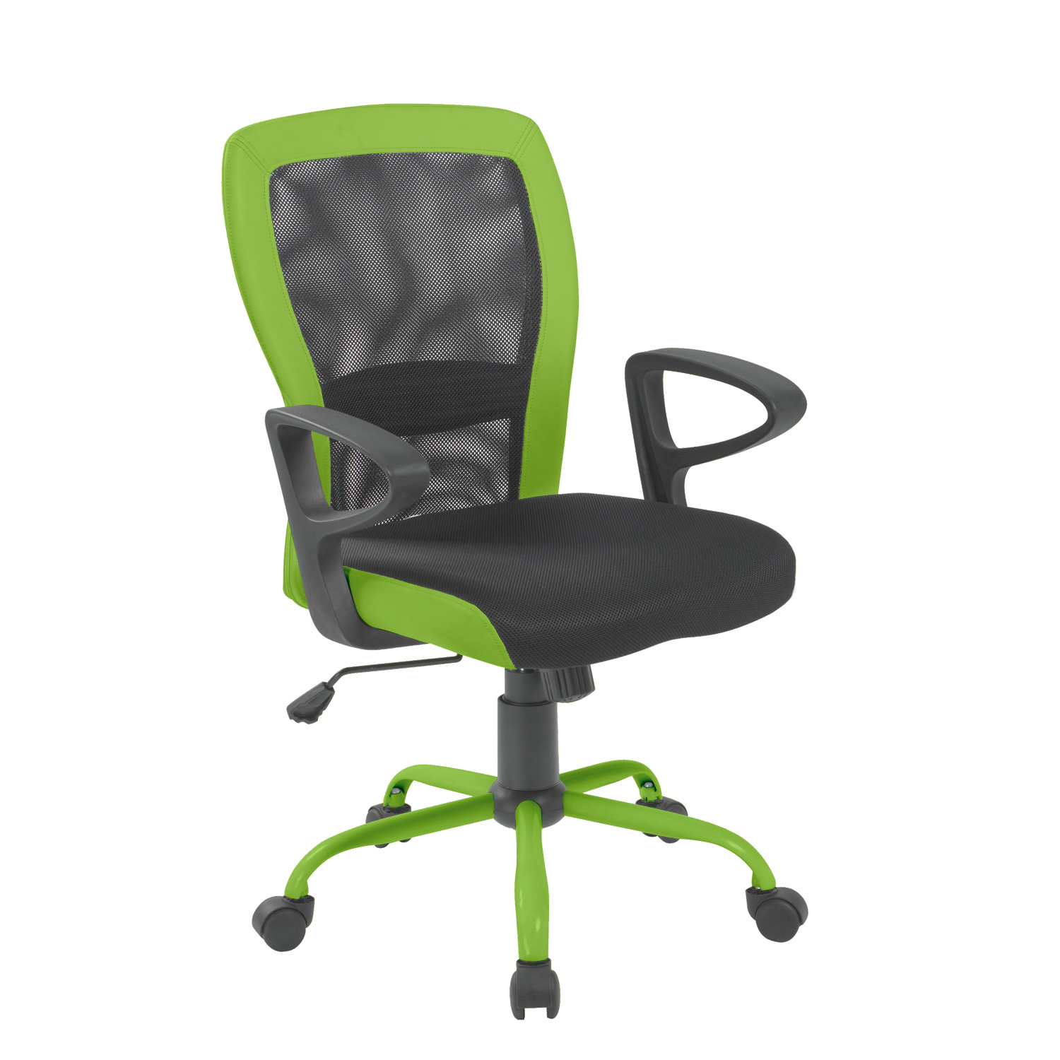 Biuro kėdė su tinkliniu atlošu ir palenkimo mechanizmu, pilka su žaliais akcentais, 60 × 57 × 91–98,5 cm