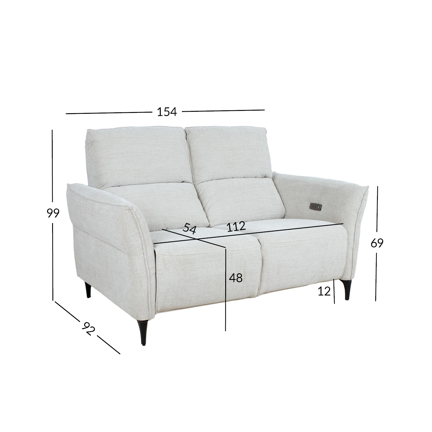Sofa MIAMI, 2 vietų, elektrinė atlošiama, šviesiai smėlinė, 154 × 92 × 99 cm