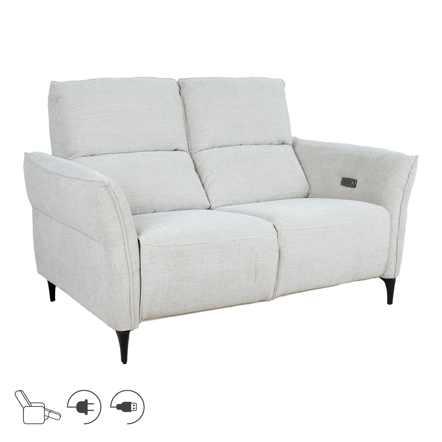 Sofa MIAMI, 2 vietų, elektrinė atlošiama, šviesiai smėlinė, 154 × 92 × 99 cm