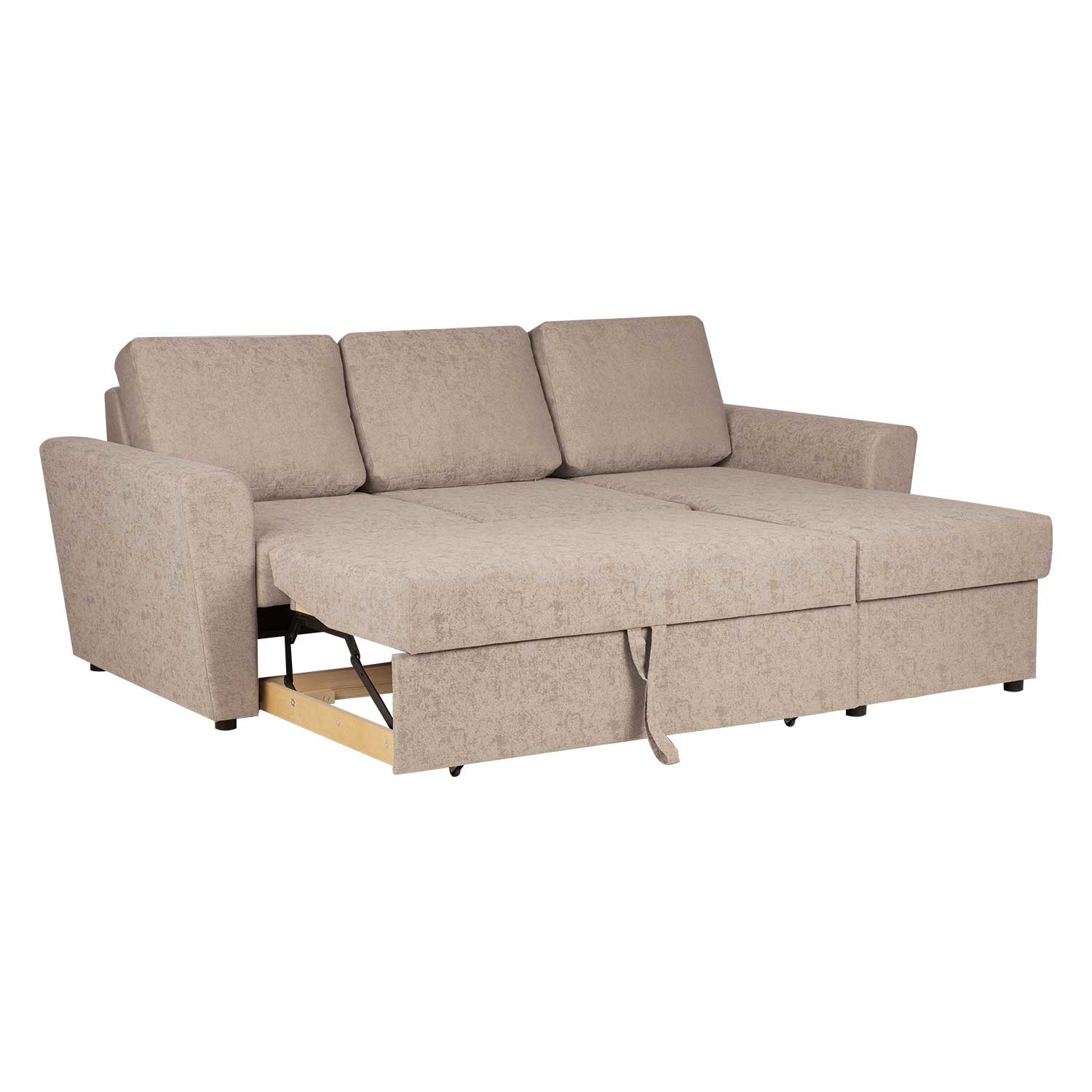 Kampinė sofa-lova INGA su daiktadėže ir keičiama kampo puse, smėlinė, 217 × 92/160 × 88 cm 2