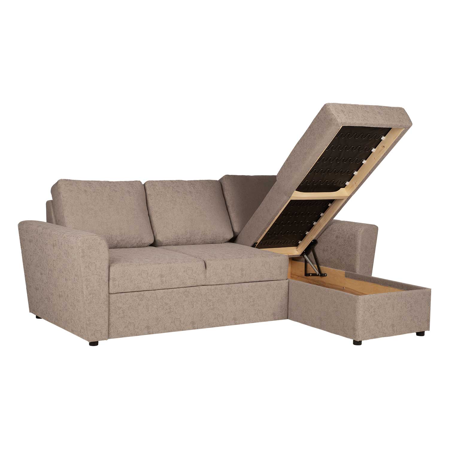 Kampinė sofa-lova INGA su daiktadėže ir keičiama kampo puse, smėlinė, 217 × 92/160 × 88 cm 3