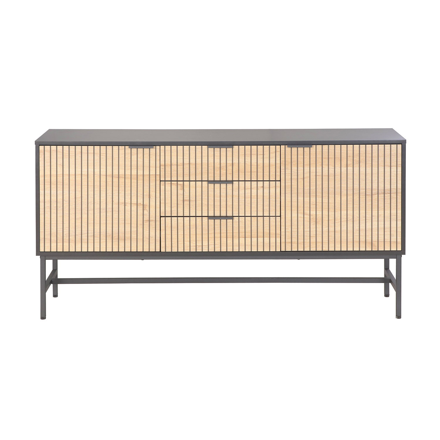 Komoda, 2 durų ir 3 stalčių, juoda / šviesaus medžio, 150 x 40 x 75 cm