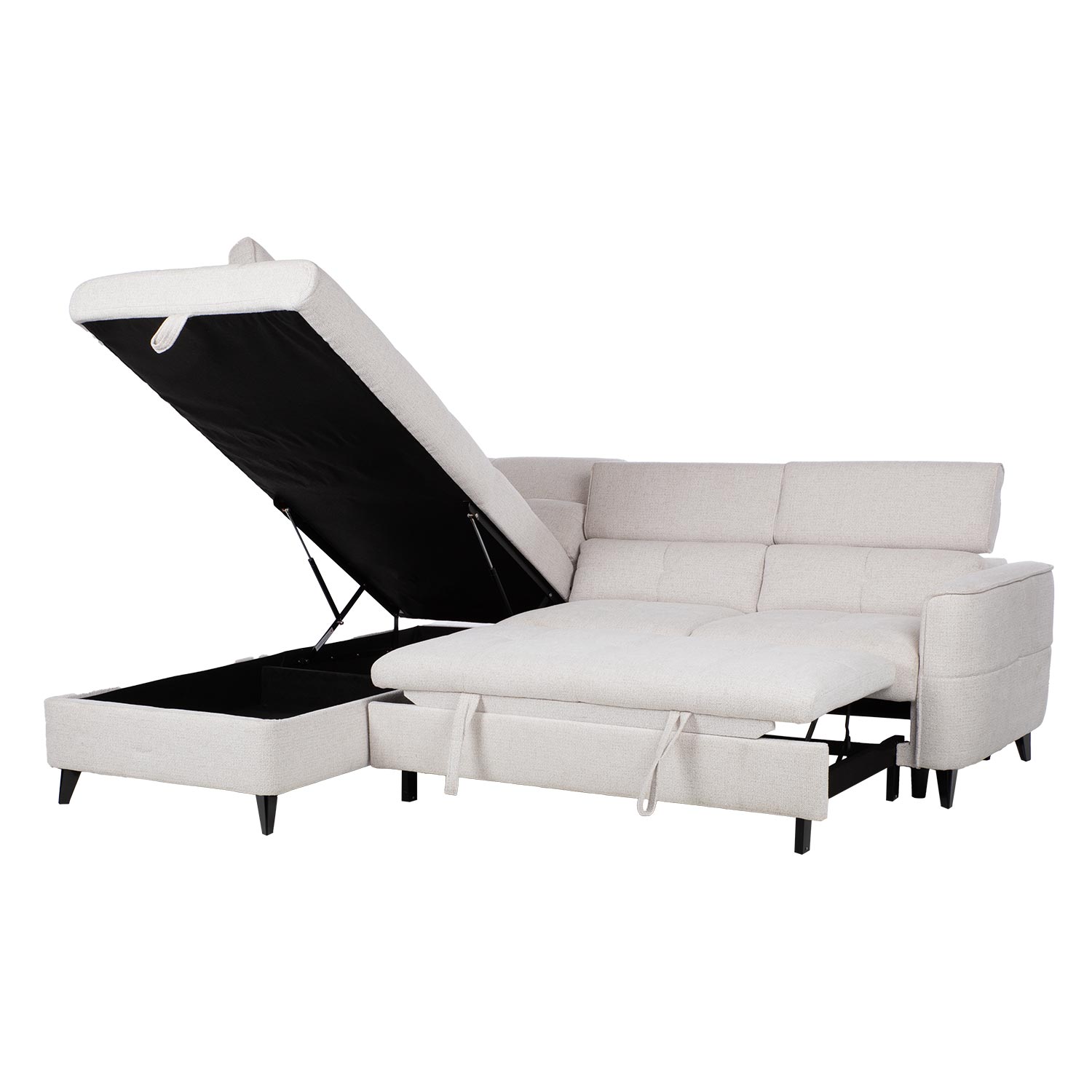 Kampinė sofa-lova, kairinė, balta, 255 × 205/95 × A 82/99 cm 2