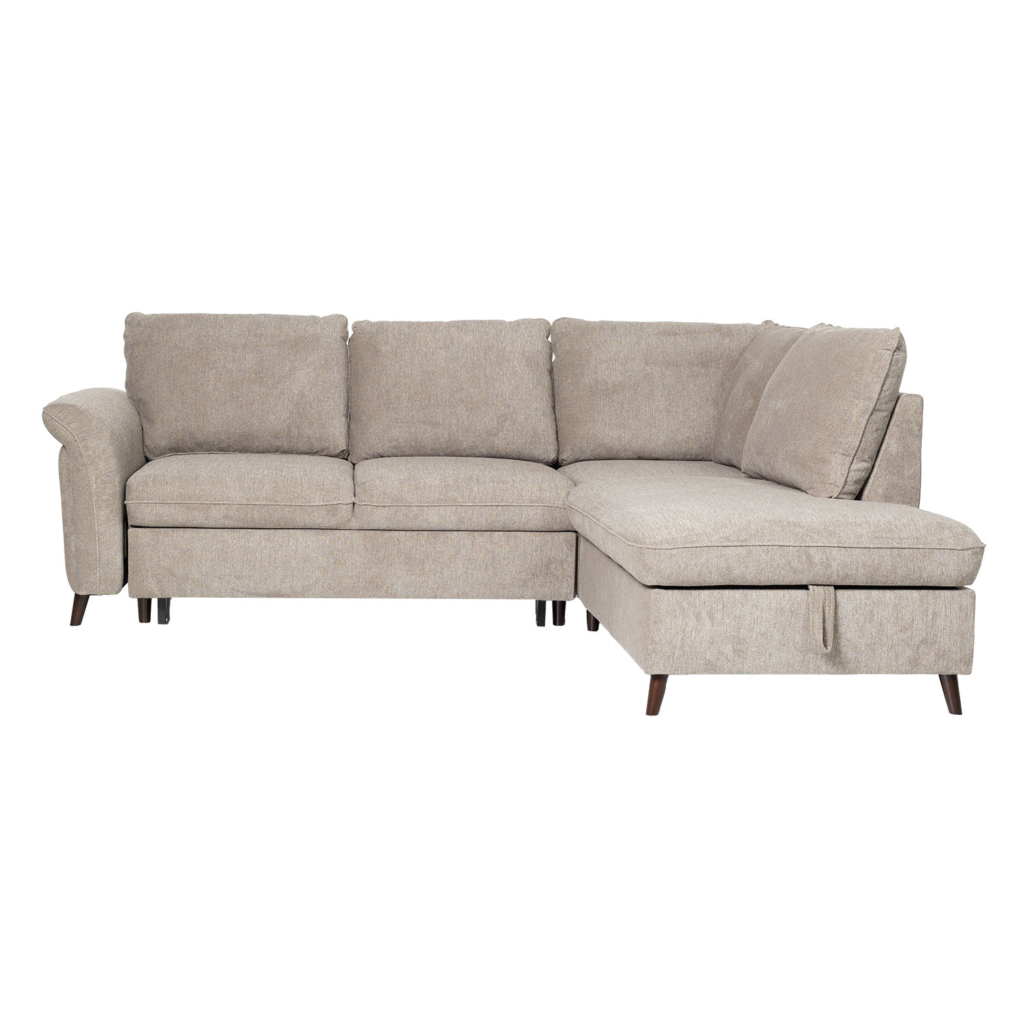 Kampinė sofa-lova, dešininio kampo, su daiktadėže, šviesiai ruda, 242 × 93/197 × 94 cm 3