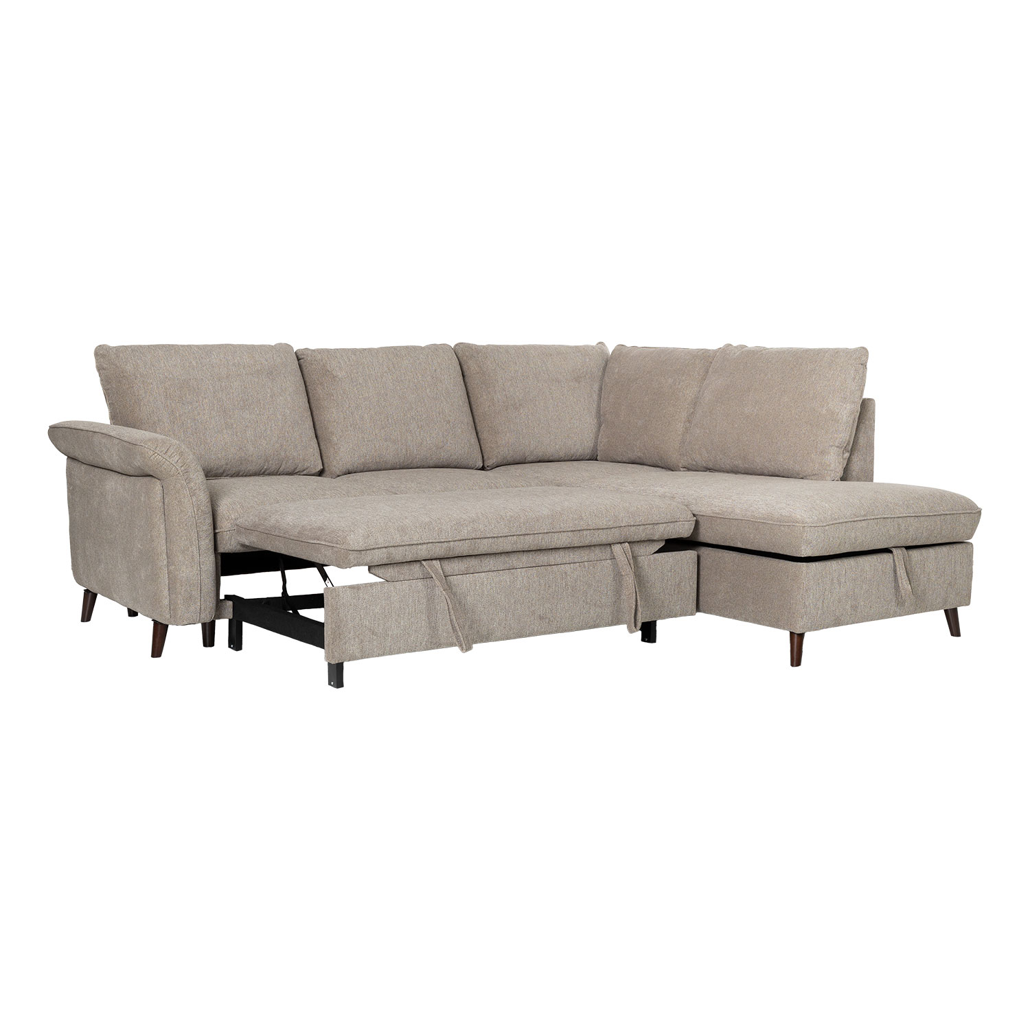 Kampinė sofa-lova, dešininio kampo, su daiktadėže, šviesiai ruda, 242 × 93/197 × 94 cm 2
