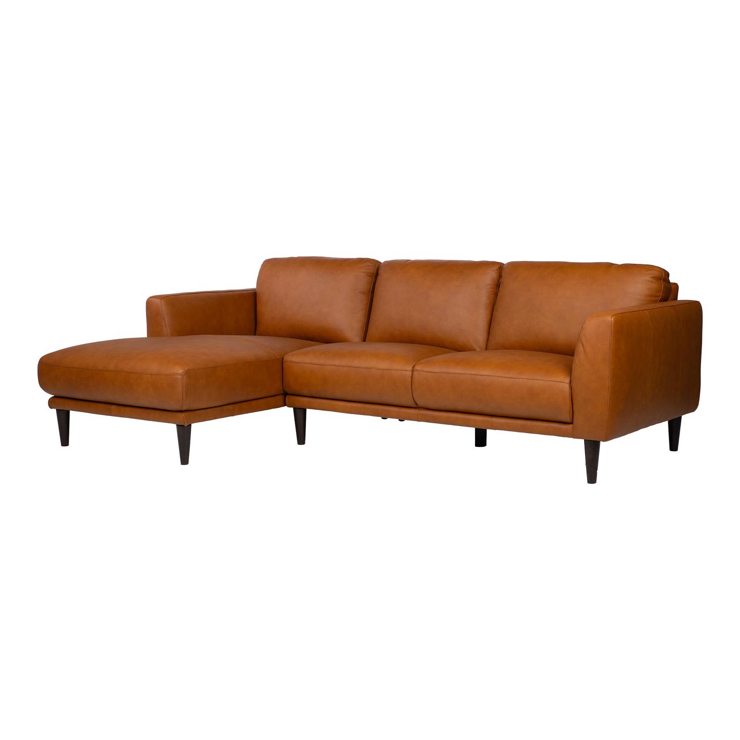 Kampinė sofa, kairinė, konjako ruda, 251 × 92/160 × 81 cm