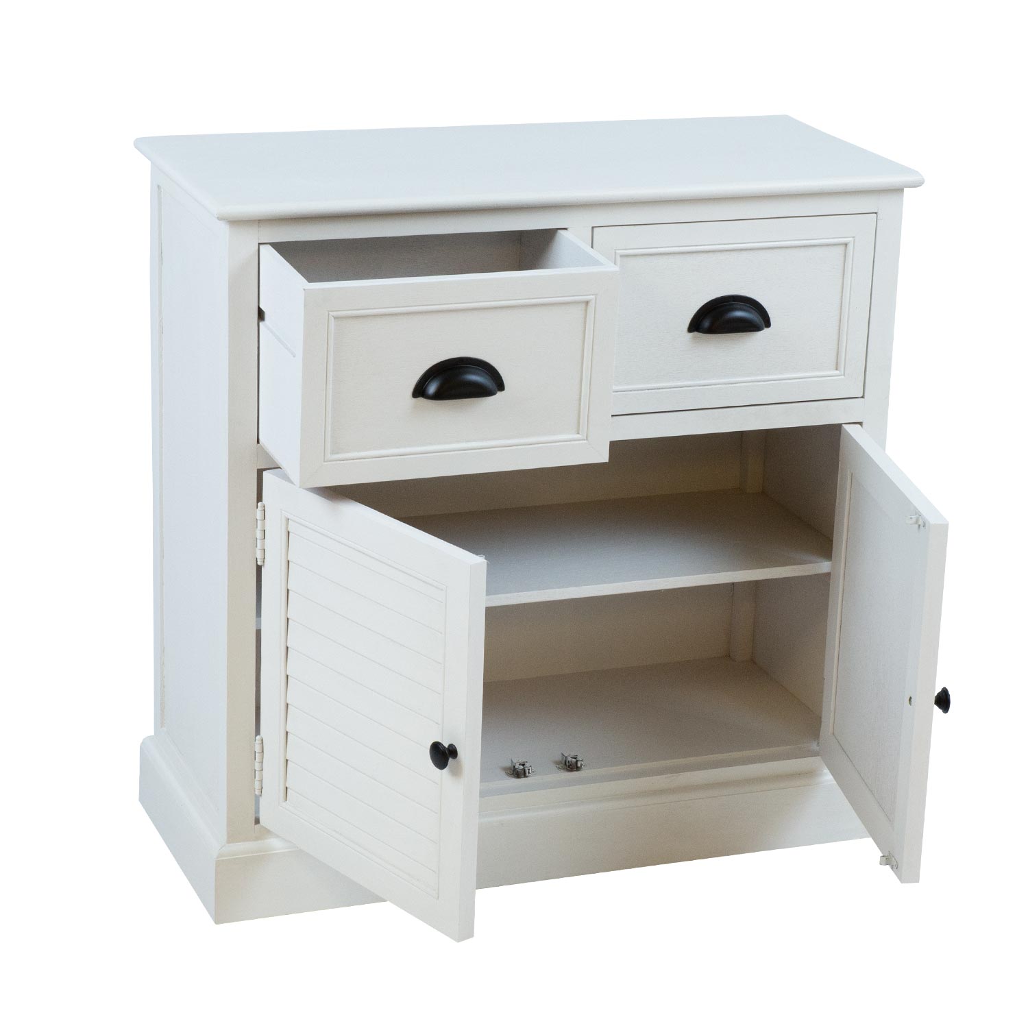 Kumode ar metāla rokturiem, balta, 75 × 33 × 75 cm