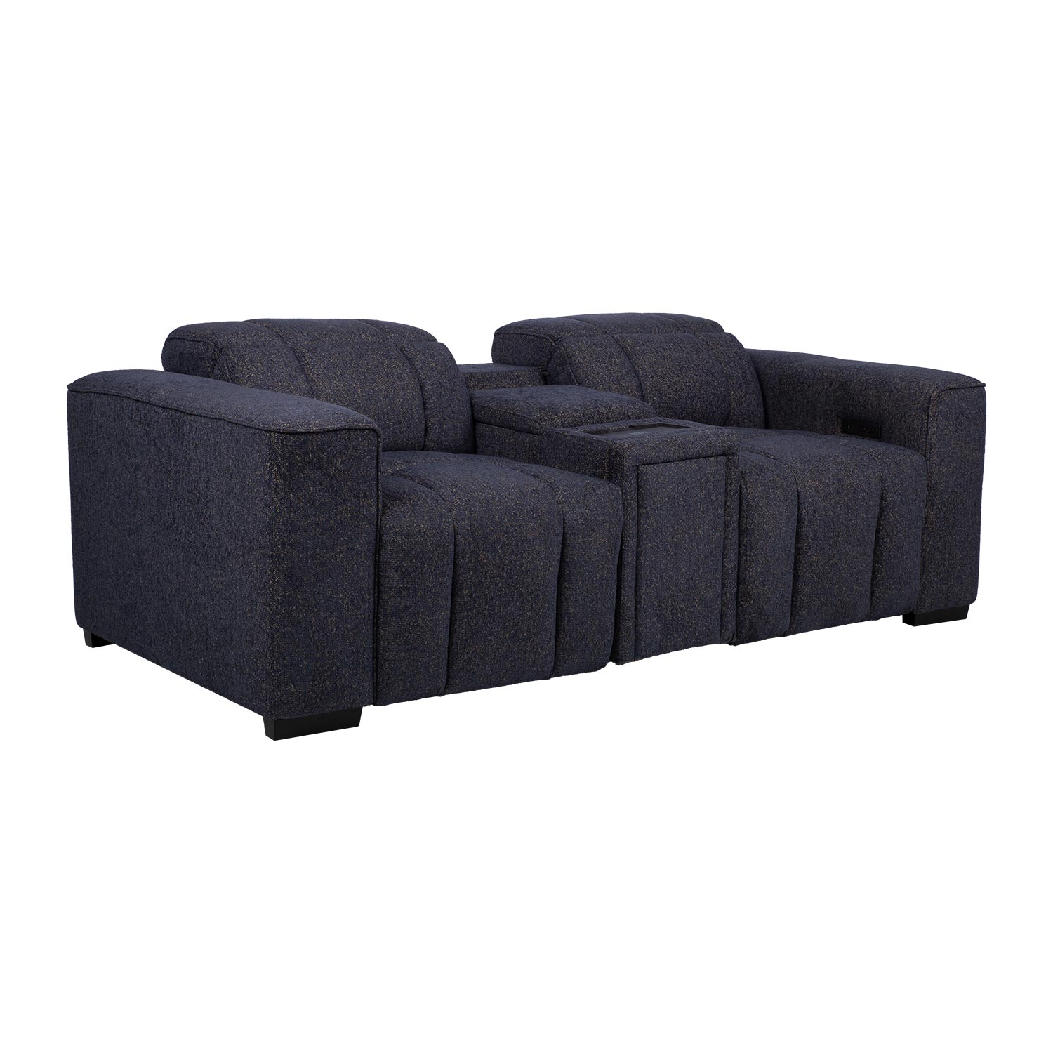 Dvivietė elektrinė atlošiama sofa su centrine konsole, tamsiai mėlyna, 209 × 103 × 73/97 cm