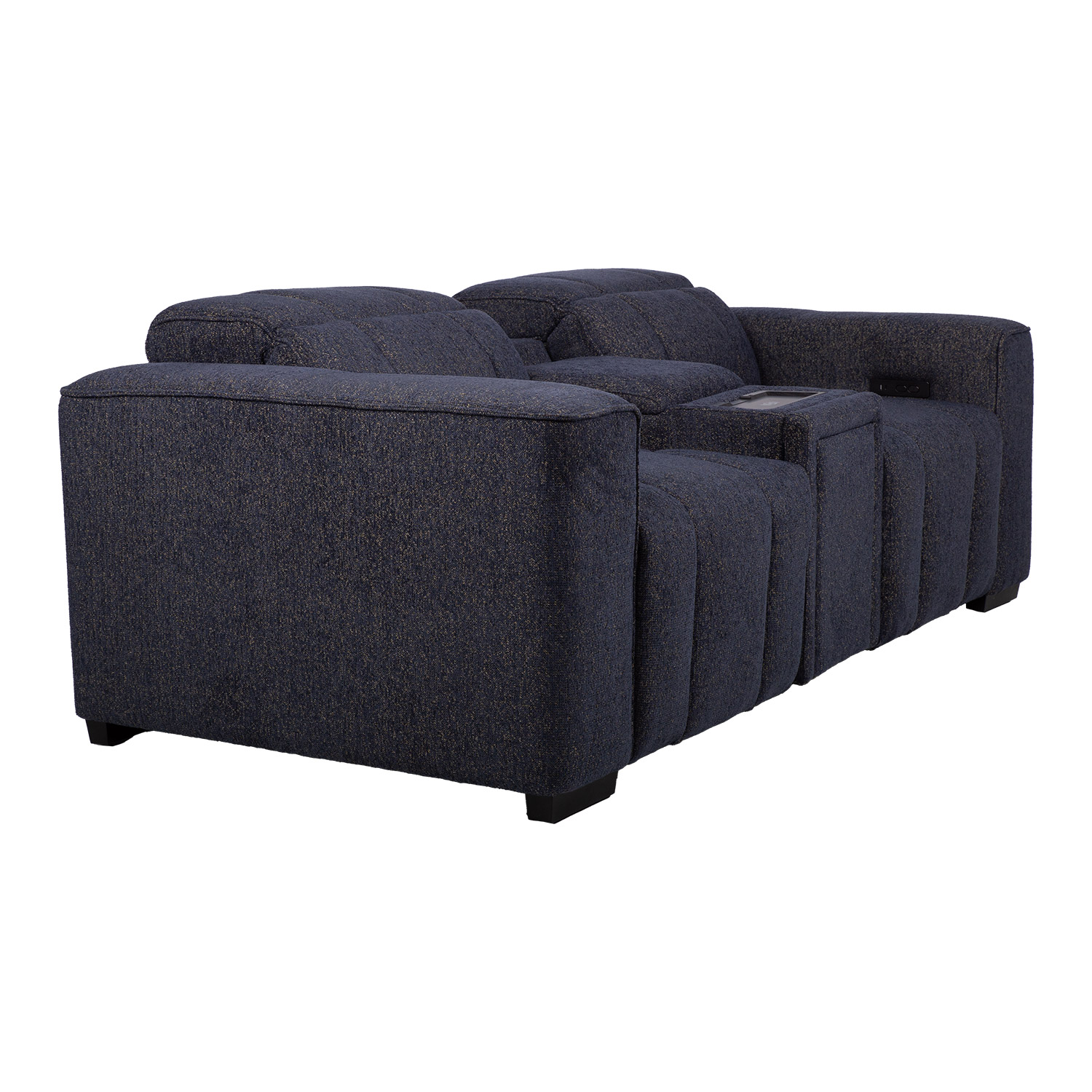 Dvivietė elektrinė atlošiama sofa su centrine konsole, tamsiai mėlyna, 209 × 103 × 73/97 cm 2