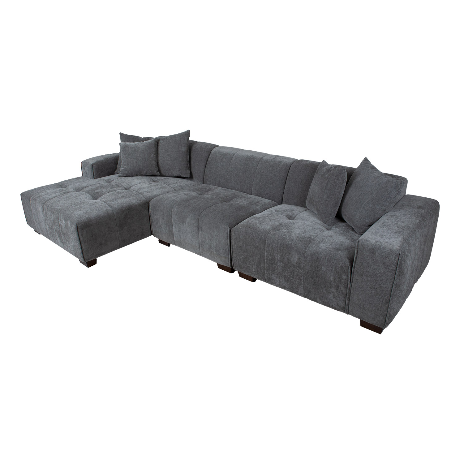 Kampinė sofa, kairinė, pilka, 322 × 162/96 × 74 cm