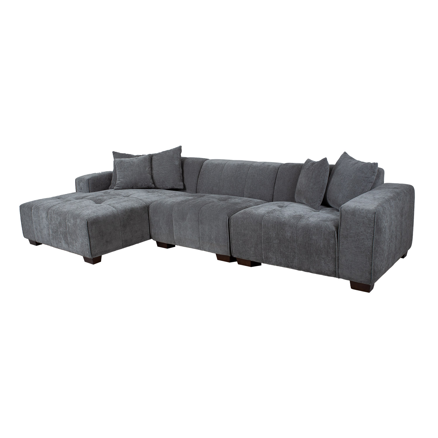 Kampinė sofa, kairinė, pilka, 322 × 162/96 × 74 cm