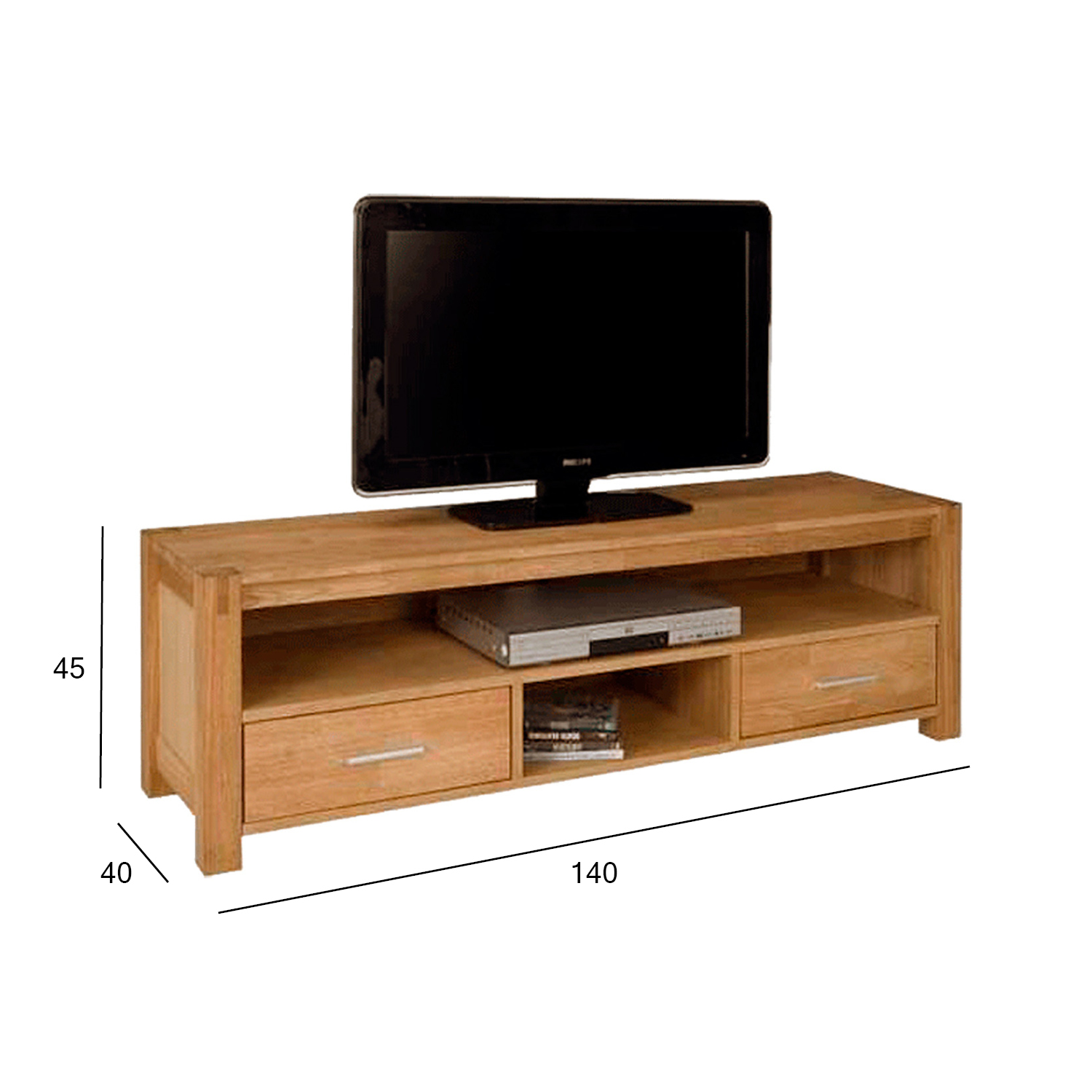 TV staliukas CHICAGO NEW su 2 stalčiais, natūralios spalvos, 140 × 40 × 45 cm 2